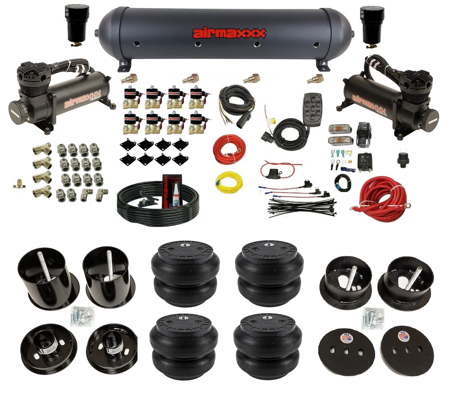 3/8" airmaxxx Air Suspension Kit w/Black 480 Fits 1963-64 Cadillac