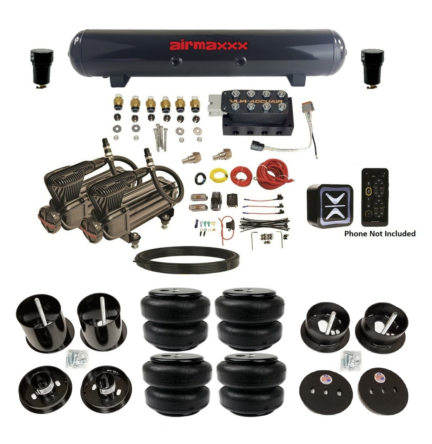 Air Suspension Kit Accuair Wireless Only E+ Connect & VU4 All Black Fits 1963-64 Cadillac