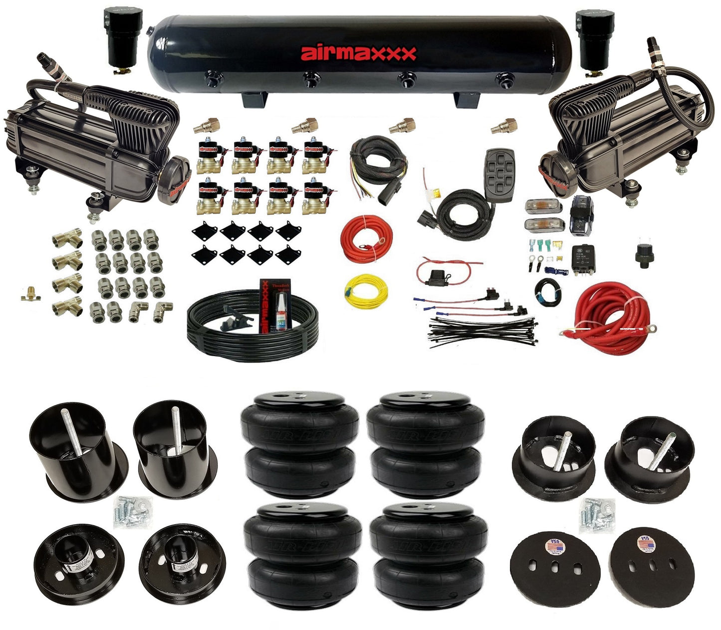 3/8" airmaxxx Air Suspension Kit w/Black 480 Fits 1963-64 Cadillac