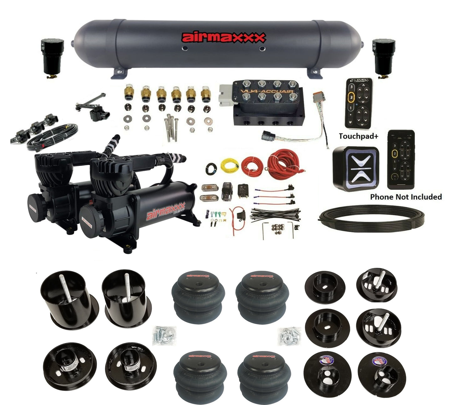 All Black Air Suspension Kit w/Accuair E+ Connect & VU4 Height Presets Fits 1965-70 Cadillac