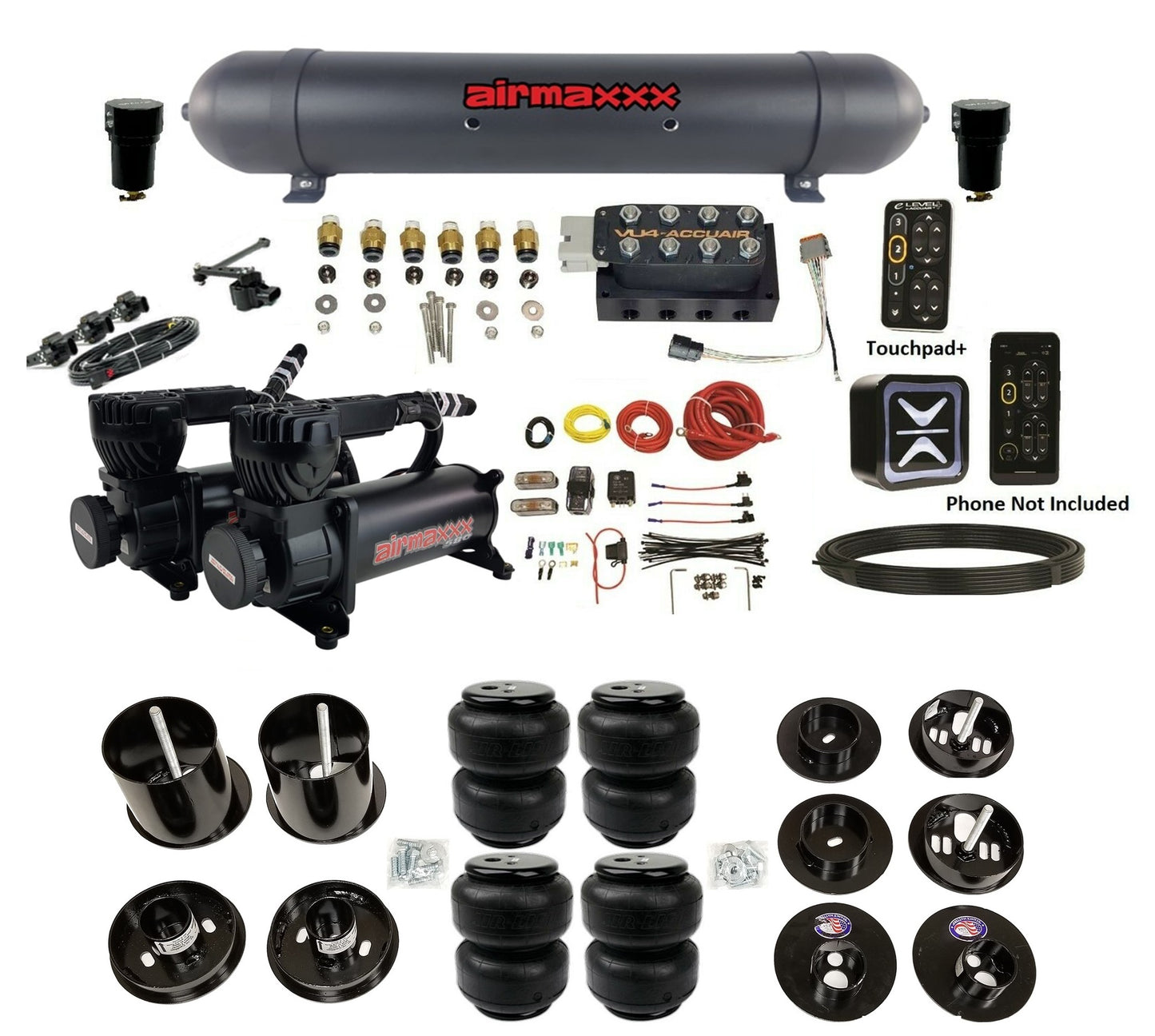 All Black Air Suspension Kit w/Accuair E+ Connect & VU4 Height Presets Fits 1965-70 Cadillac