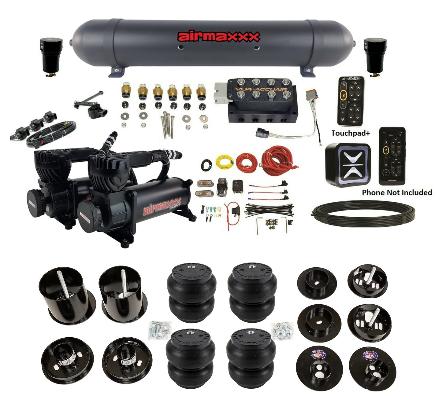 All Black Air Suspension Kit w/Accuair E+ Connect & VU4 Height Presets Fits 1965-70 Cadillac