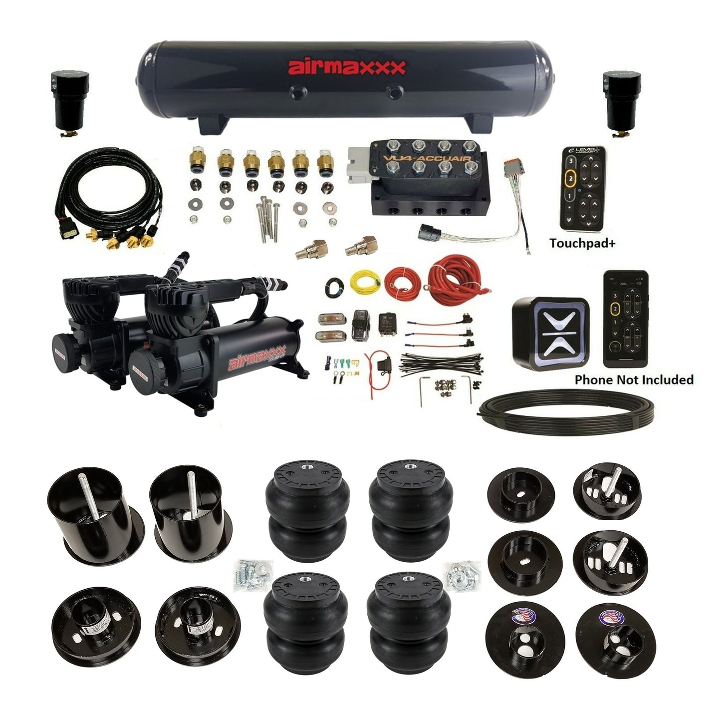 All Black Air Suspension Kit w/Accuair E+ Connect & VU4 Pressure Presets Fits 1965-70 Cadillac