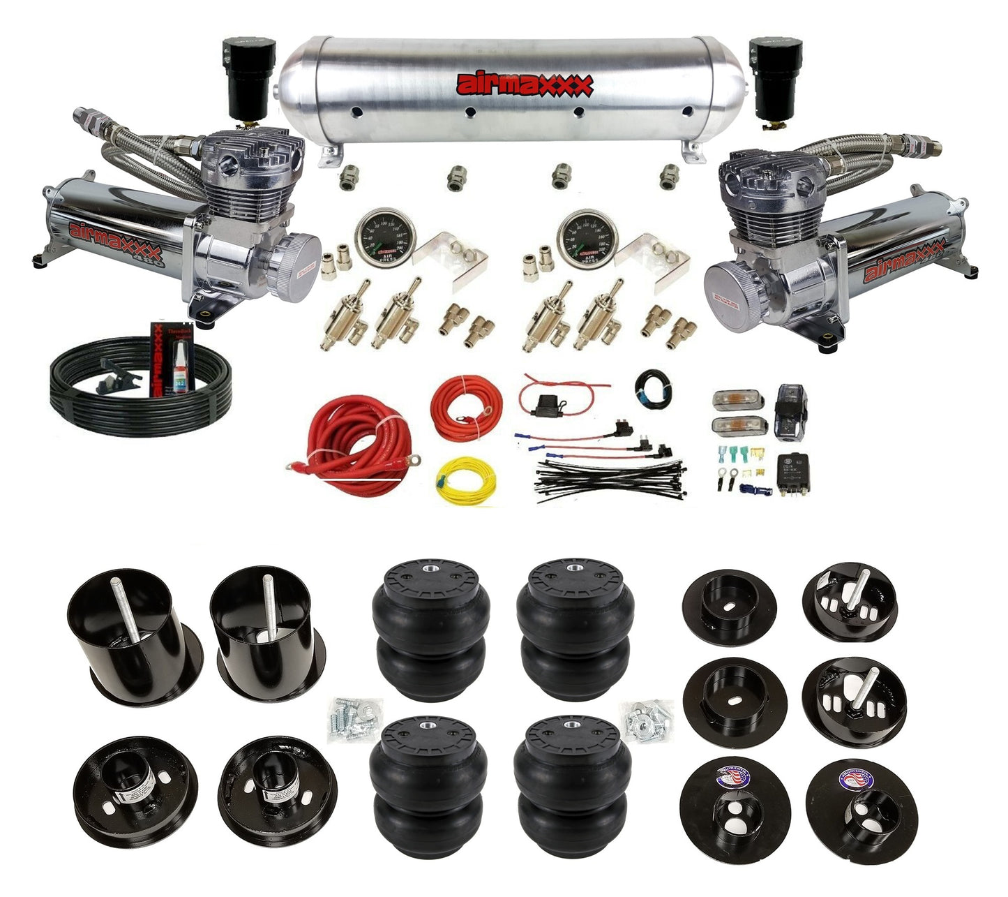 3/8" Manual Air Suspension Kit w/480 Chrome Compressors Fits 1965-70 Cadillac