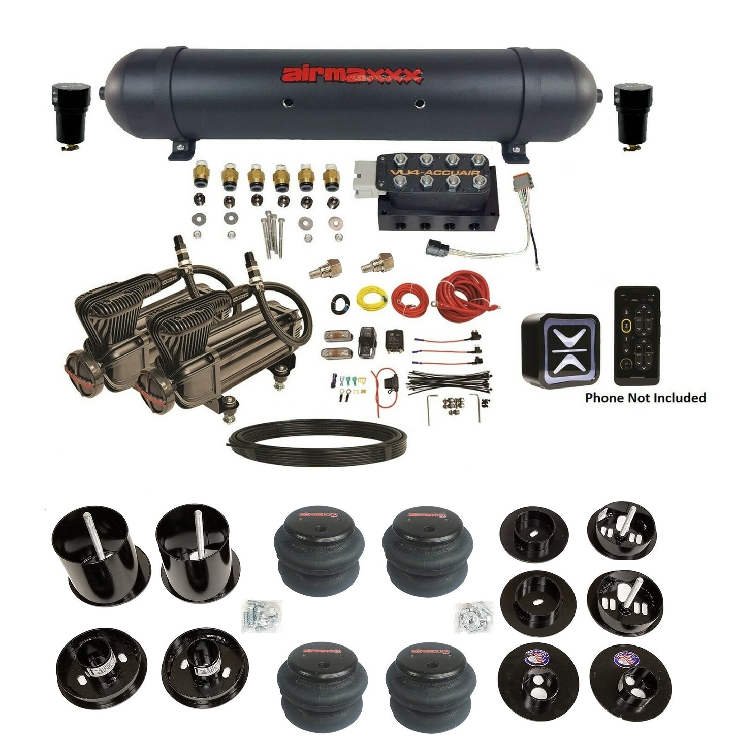 Black Air Suspension Kit w/Accuair Wireless E+ Connect & VU4 Fits 1965-70 Cadillac