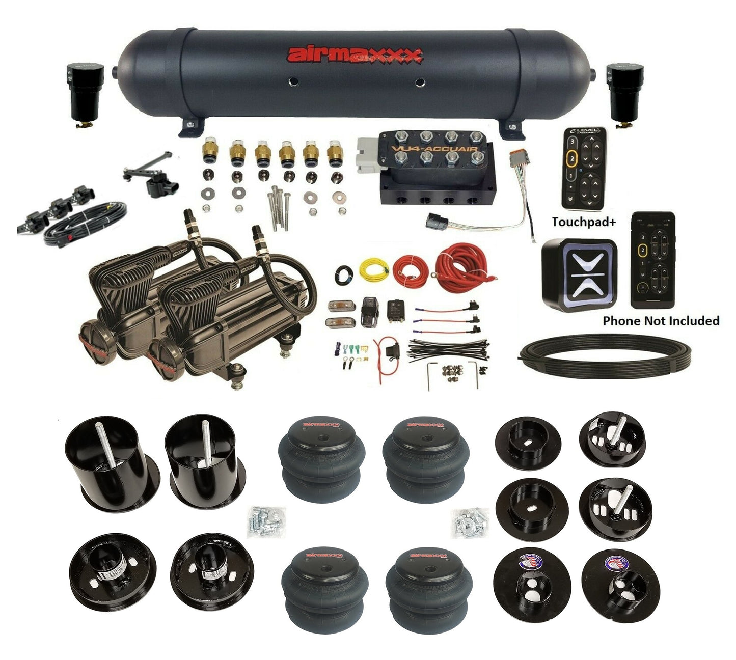 All Black Air Suspension Kit w/Accuair E+ Connect & VU4 Height Presets Fits 1965-70 Cadillac