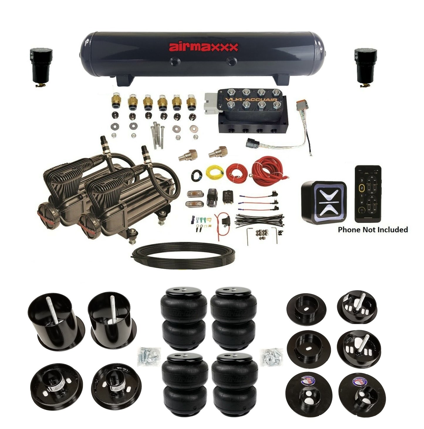 Black Air Suspension Kit w/Accuair Wireless E+ Connect & VU4 Fits 1965-70 Cadillac