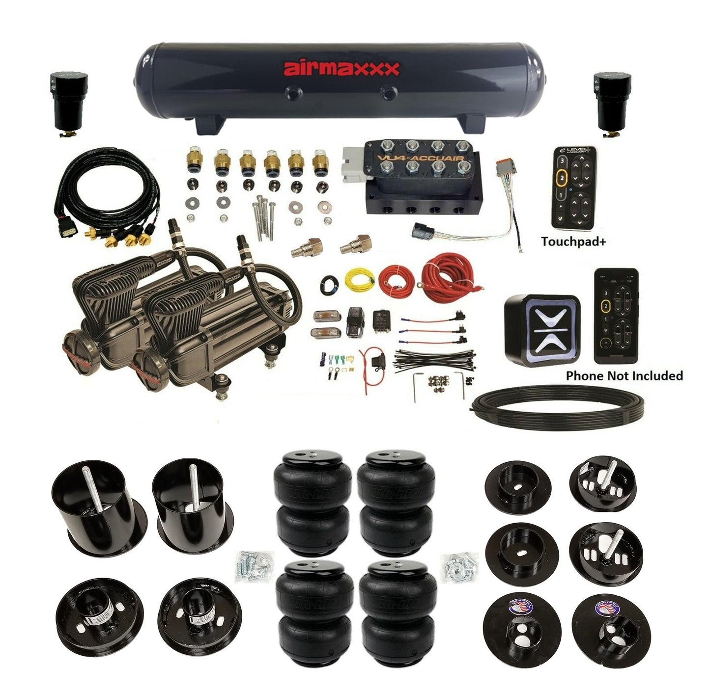 All Black Air Suspension Kit w/Accuair E+ Connect & VU4 Pressure Presets Fits 1965-70 Cadillac