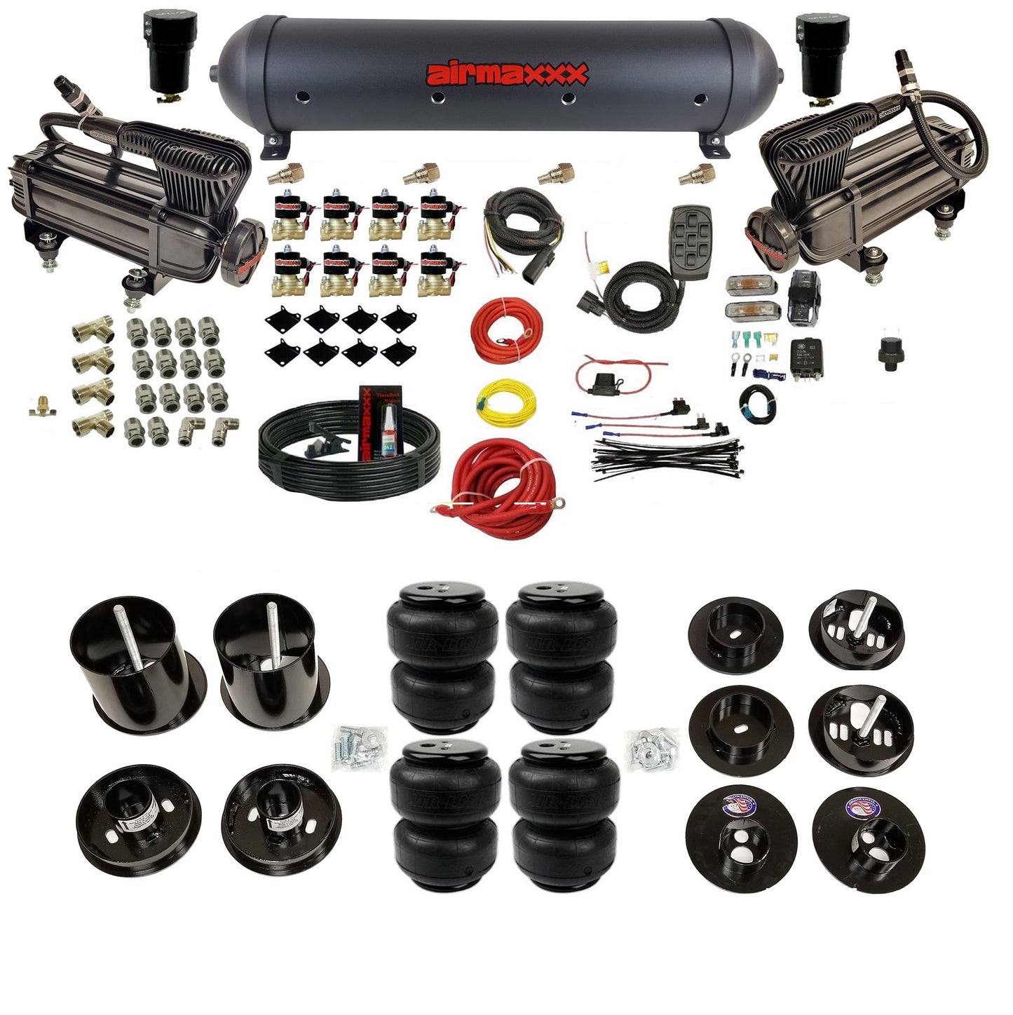 3/8" Fast Air Suspension Kit w/Black 480 Compressors Fits 1965-70 Cadillac