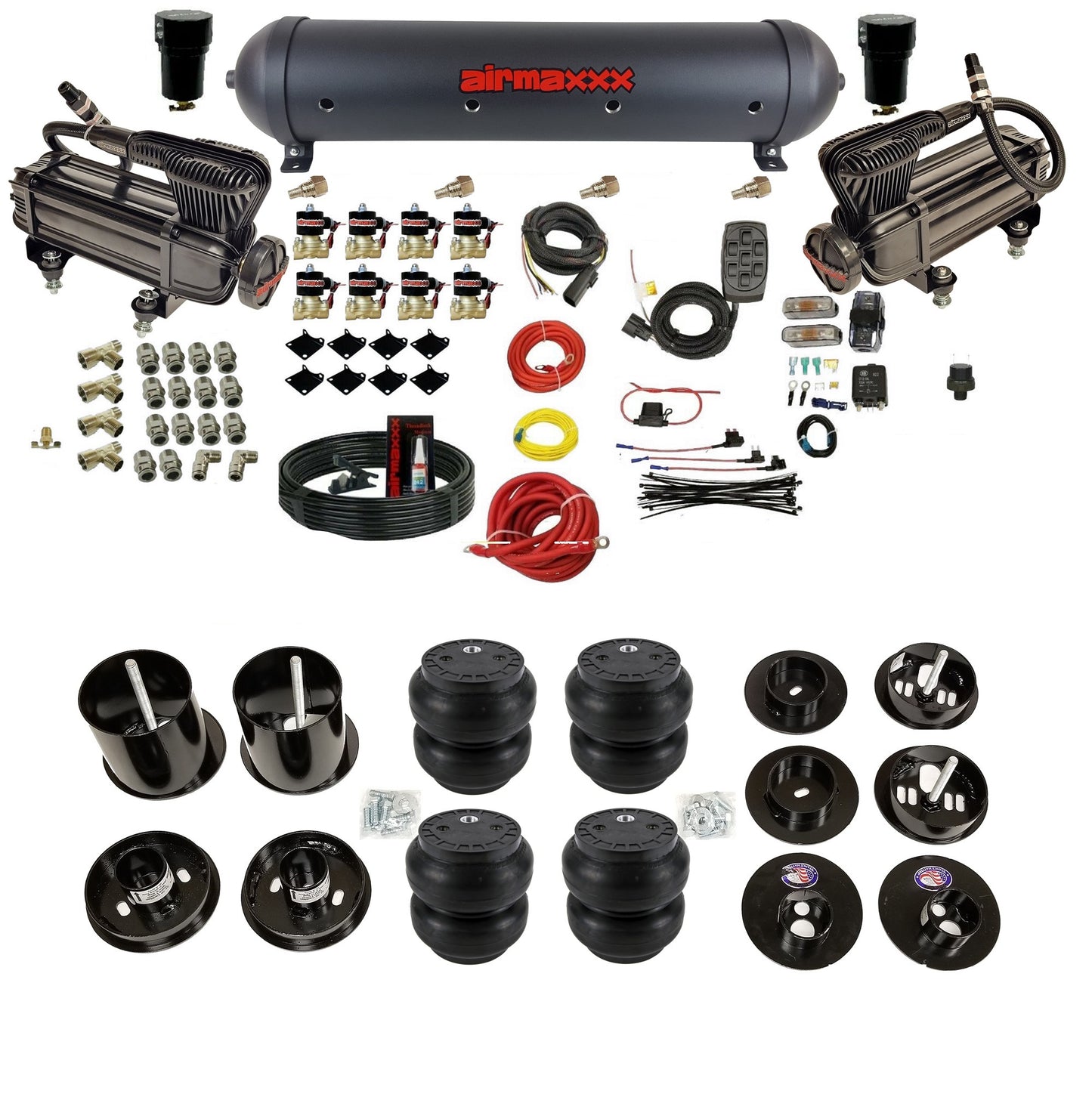 3/8" Fast Air Suspension Kit w/Black 480 Compressors Fits 1965-70 Cadillac