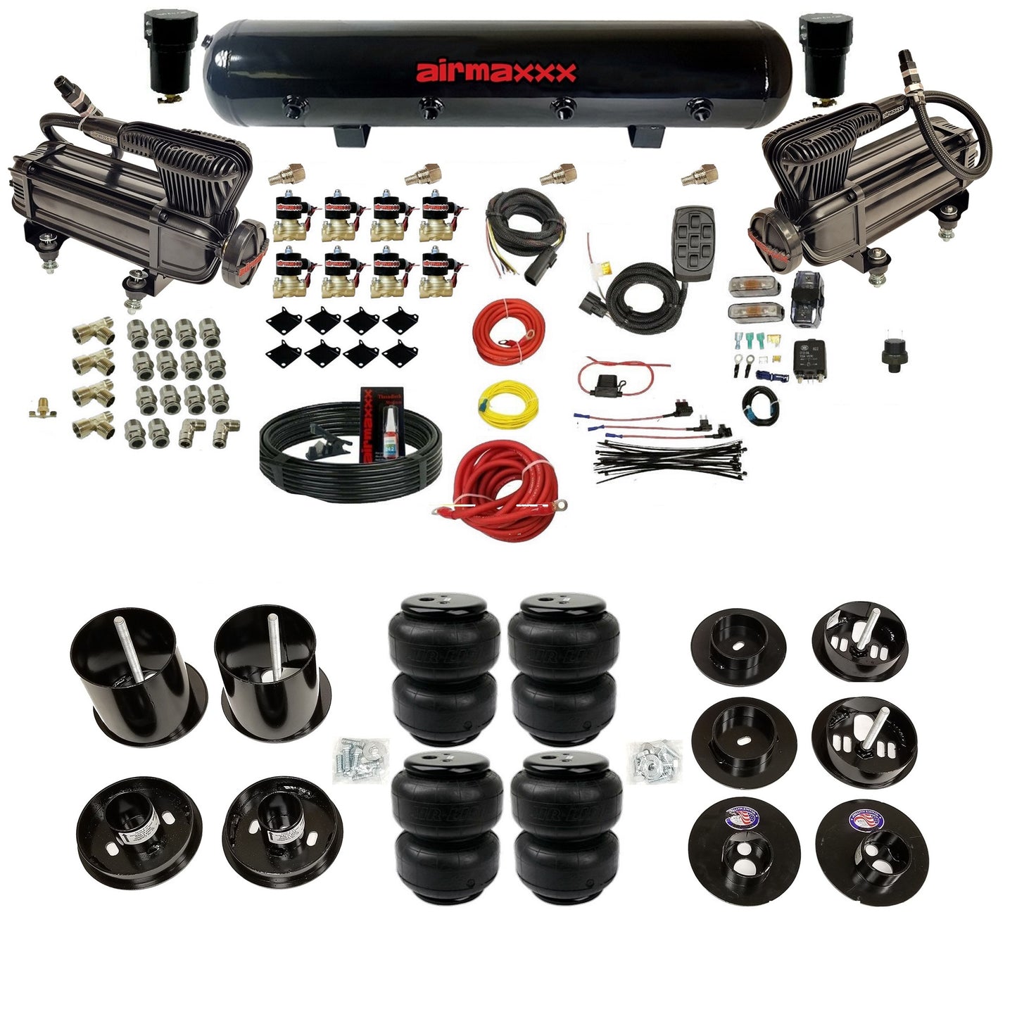 3/8" Fast Air Suspension Kit w/Black 480 Compressors Fits 1965-70 Cadillac