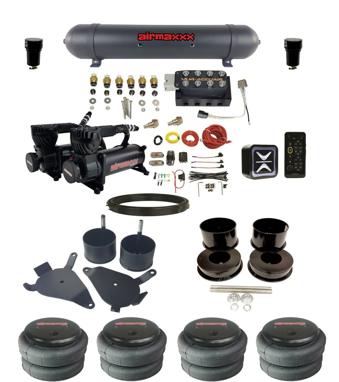 Air Suspension Kit Accuair Wireless E+ Connect & VU4 580 Black Fits 1978-88 GM G-Body