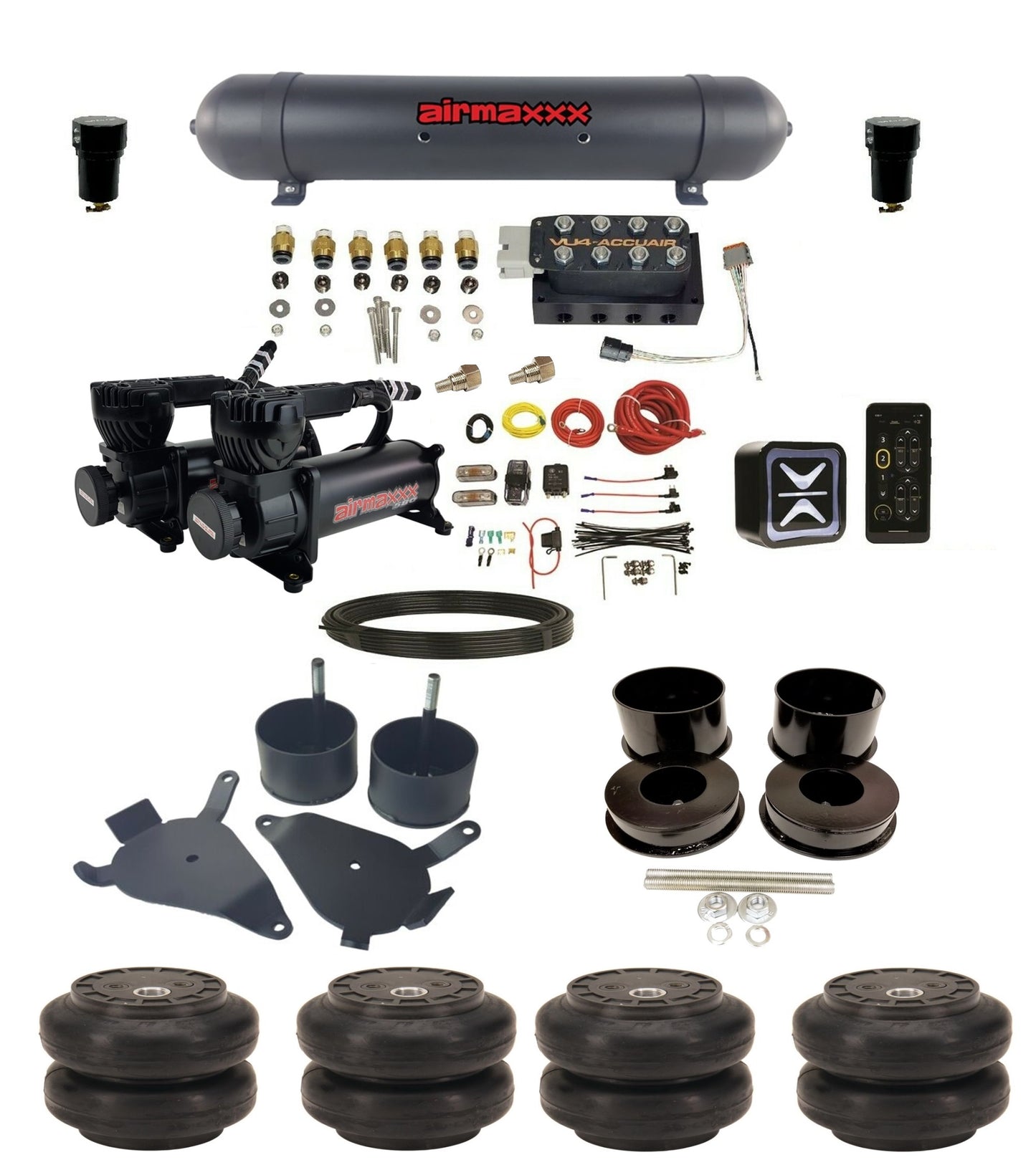 Air Suspension Kit Accuair Wireless E+ Connect & VU4 580 Black Fits 1978-88 GM G-Body