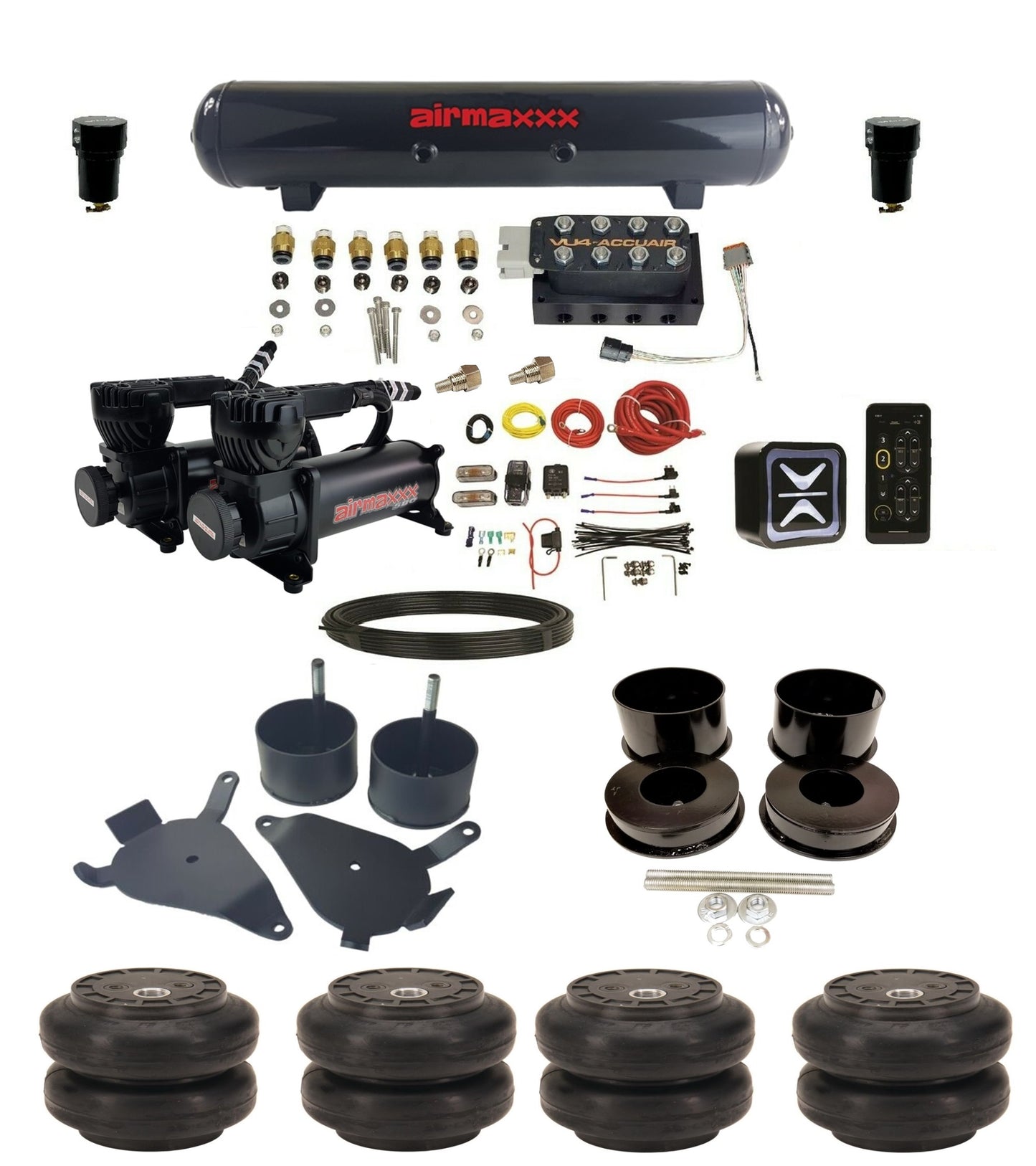 Air Suspension Kit Accuair Wireless E+ Connect & VU4 580 Black Fits 1978-88 GM G-Body