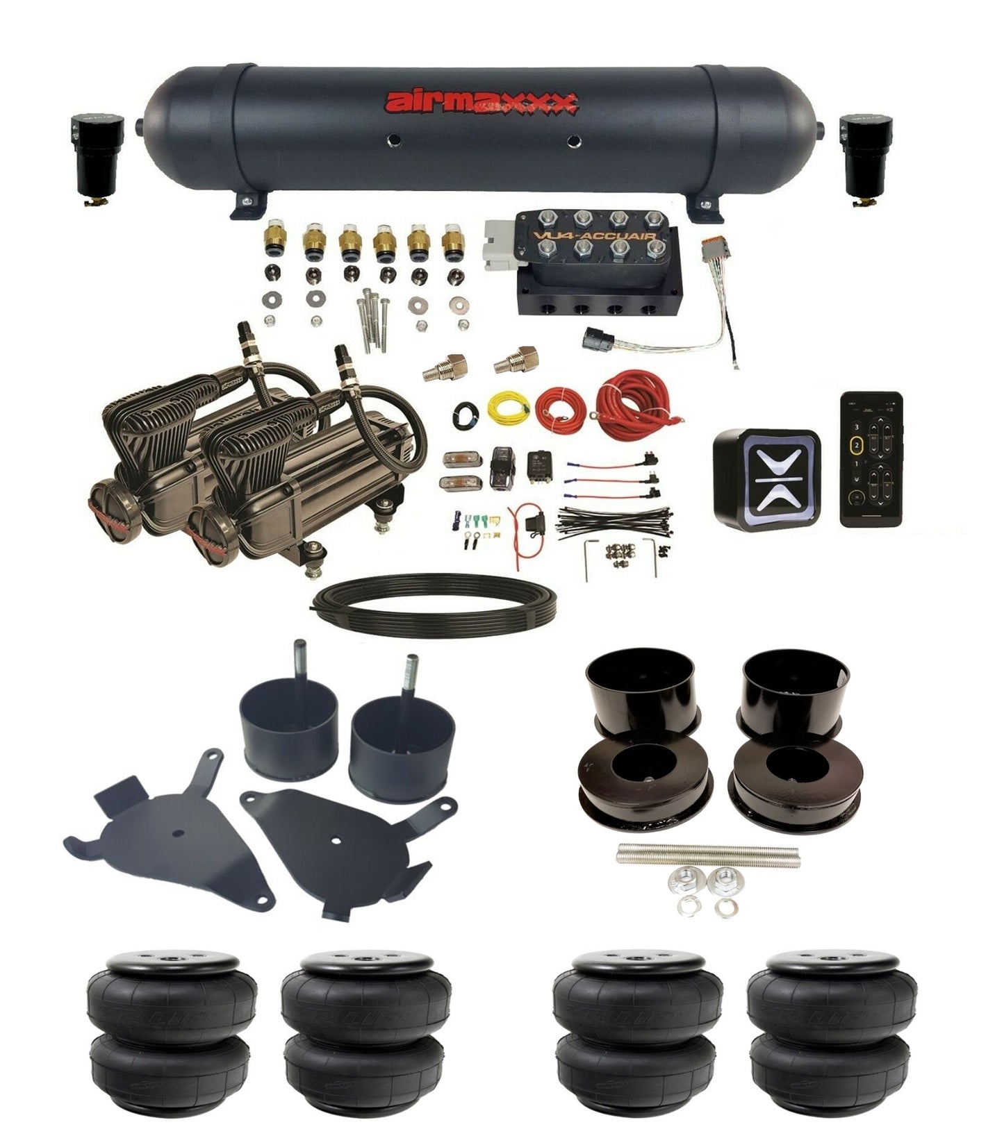 Air Suspension Kit Accuair Wireless E+ Connect & VU4 580 Black Fits 1978-88 GM G-Body