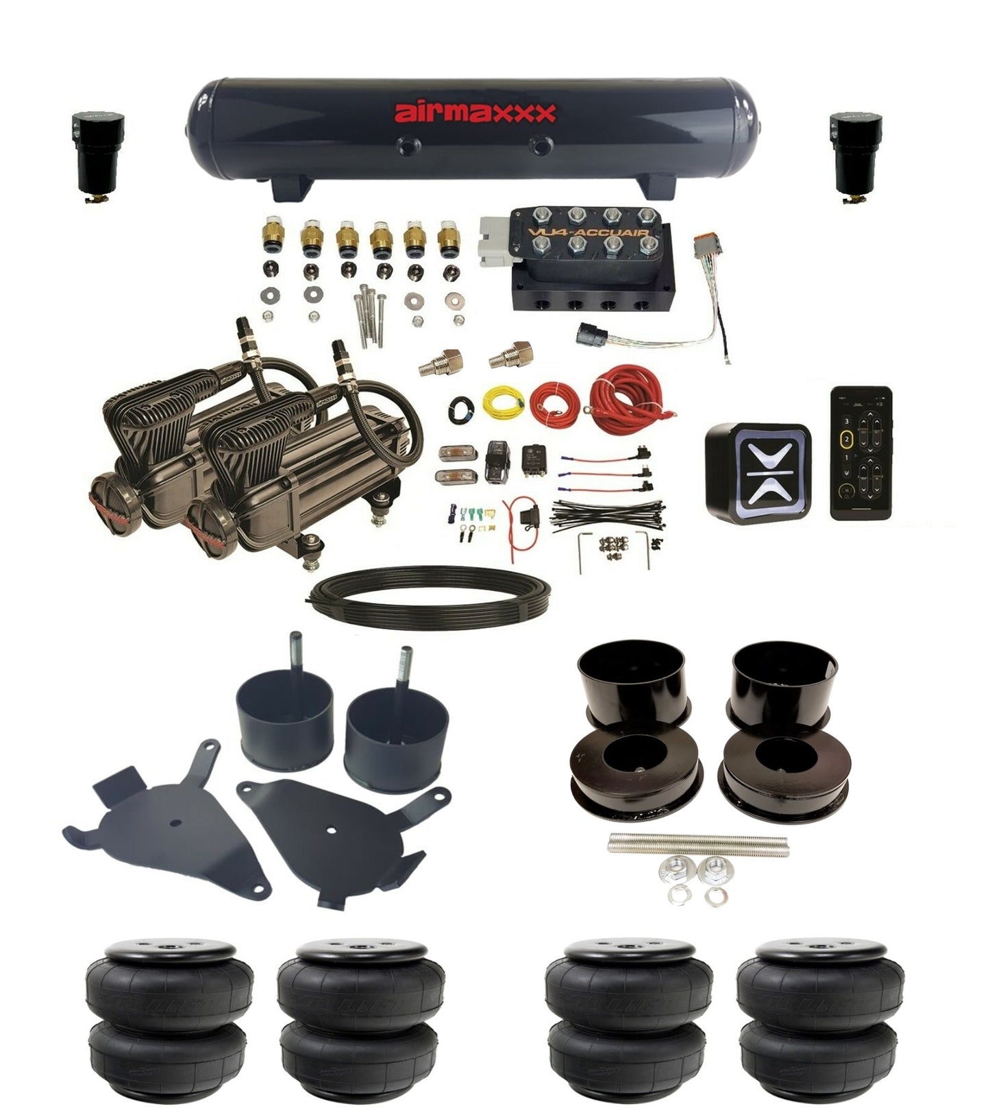 Air Suspension Kit Accuair Wireless E+ Connect & VU4 580 Black Fits 1978-88 GM G-Body