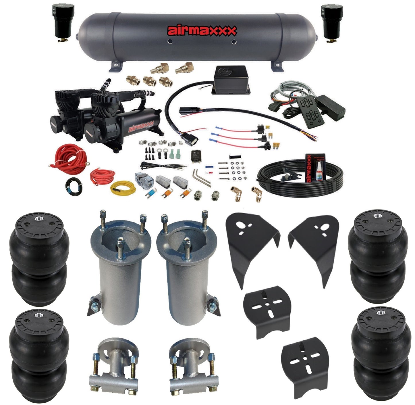 580 Black Air Suspension Kit w/Slam Specialties SV-8C + MC.1 Fits 2007-18 Silverado 1500