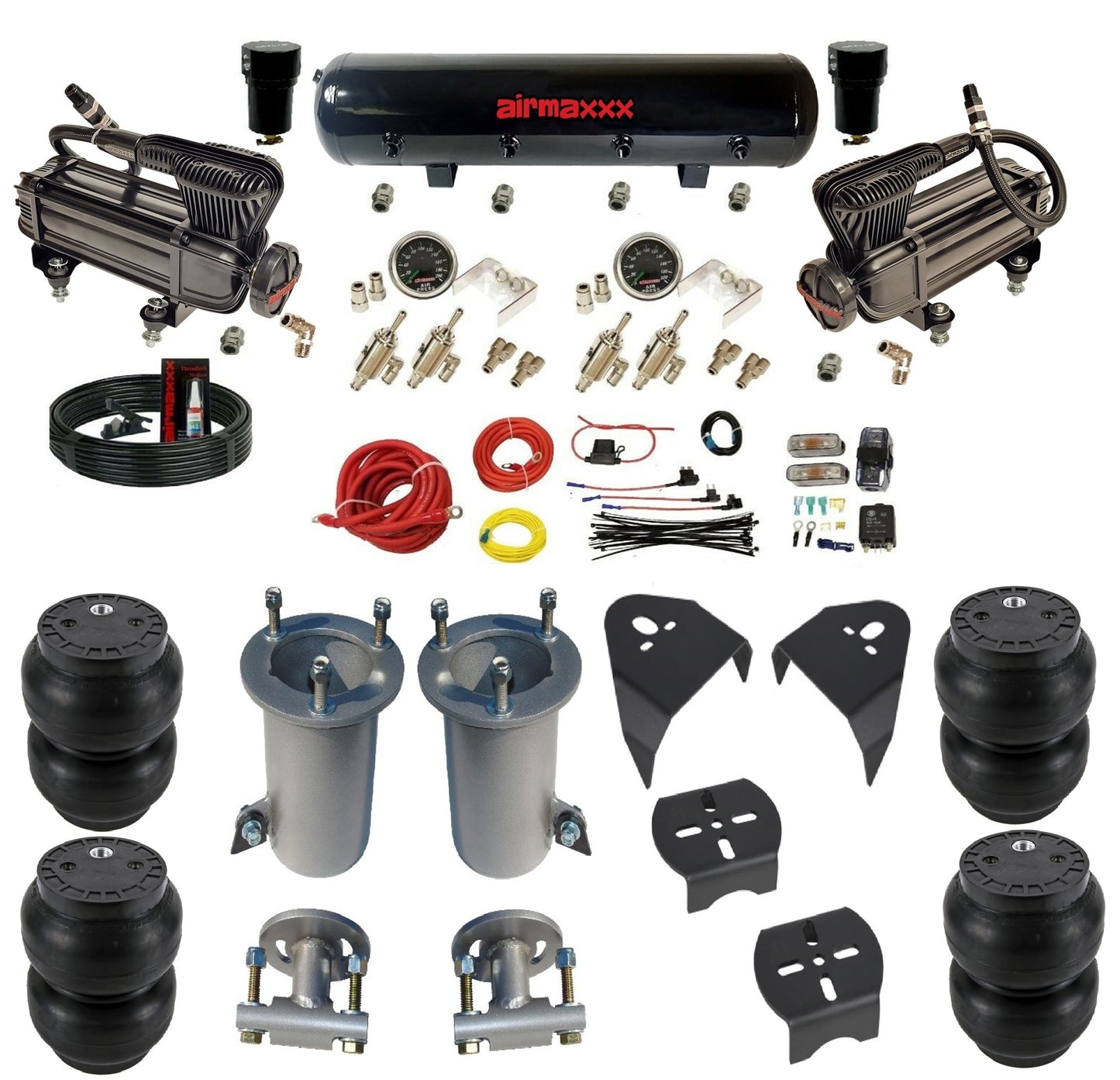 Complete 3/8" Manual Toggle Black Air Suspension Kit Fits 2007-18 Silverado 1500