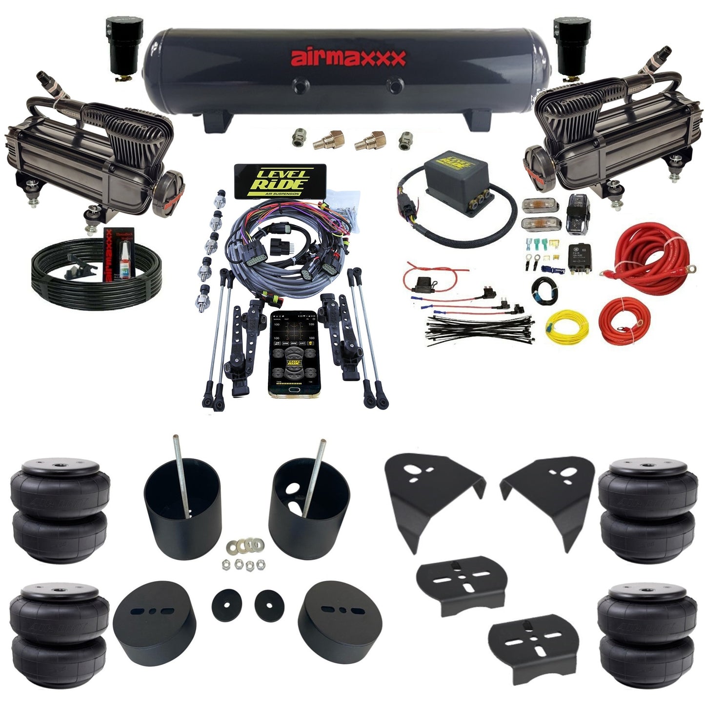 Complete Pressure Height Level Ride w/Black 580 Air Suspension Kit Fits Chevy 1988-98 Silverado 1500