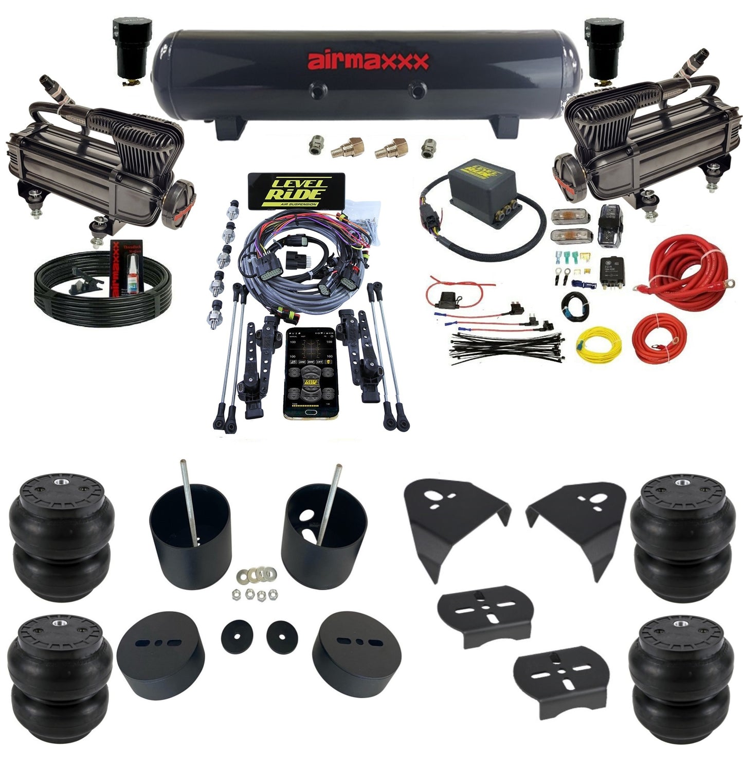 Complete Pressure Height Level Ride with Chrome 580 Air Suspension Kit Fits Chevy 1988-98 Silverado 1500
