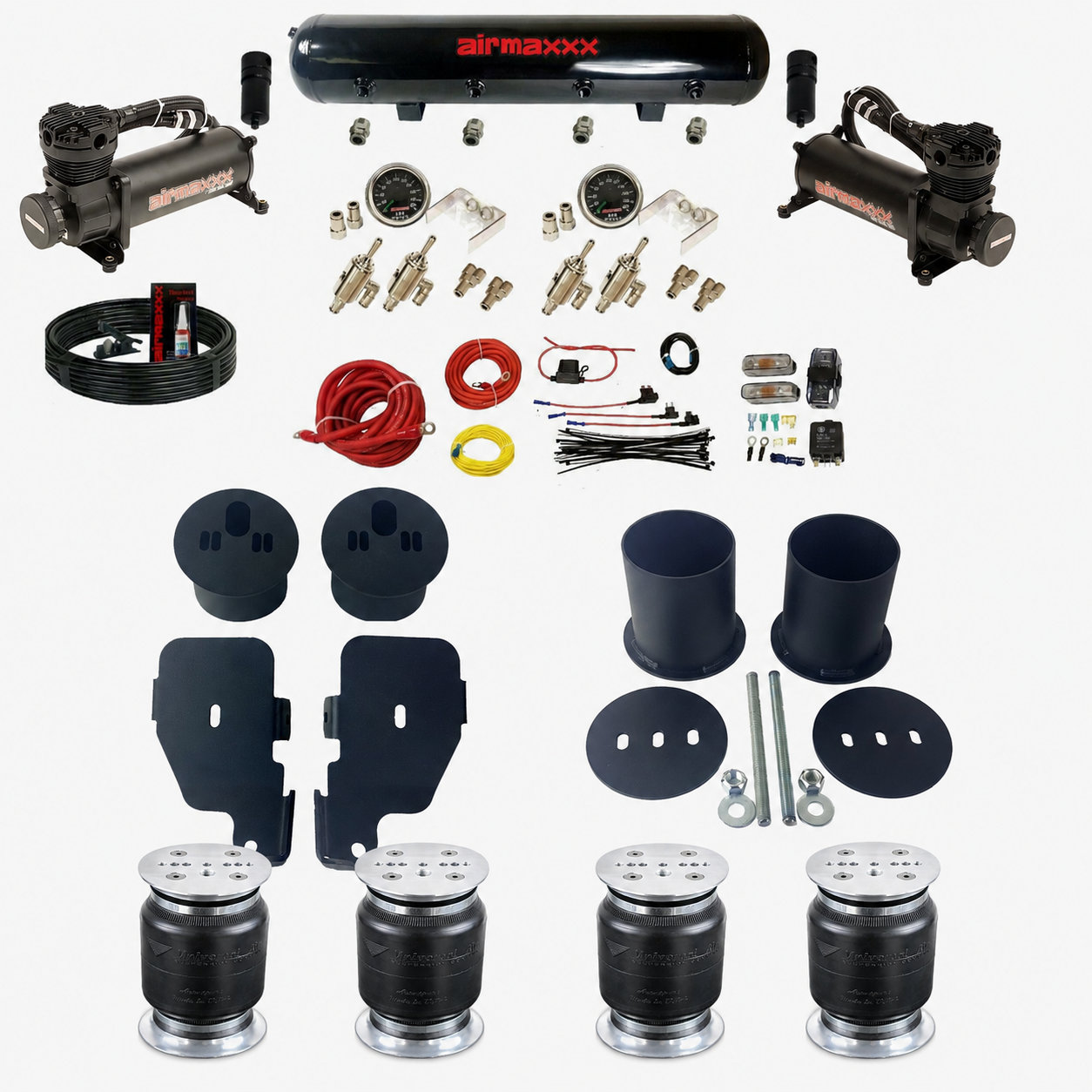 airmaxxx Black 3/8" Manual Air Suspension Kit DLOE Valves Fits 1965–70 Impala