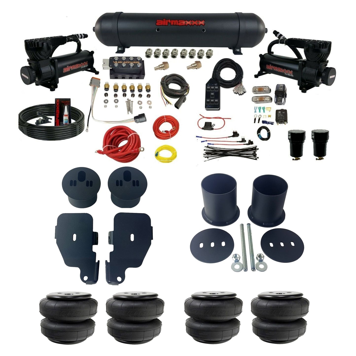 Accuair VU4 Manifold & airmaxxx Black 580 Air Ride Kit Fits 1965–70 Impala