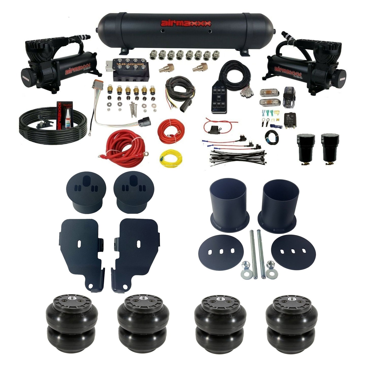 Accuair VU4 Manifold & airmaxxx Black 580 Air Ride Kit Fits 1965–70 Impala