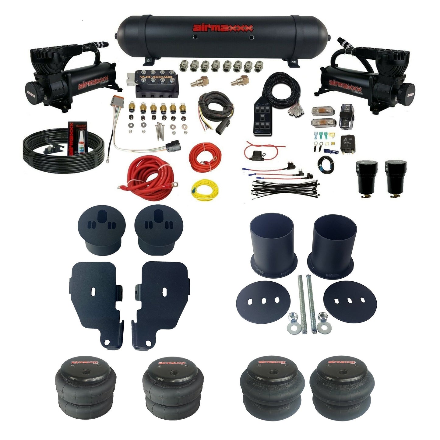 Accuair VU4 Manifold & airmaxxx Black 580 Air Ride Kit Fits 1965–70 Impala