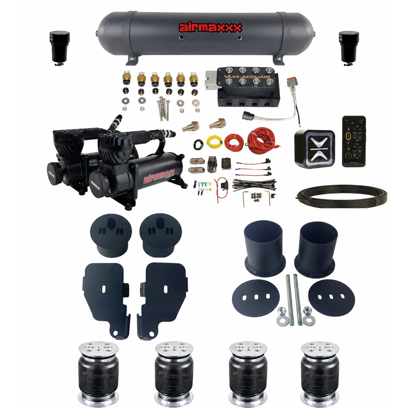 Accuair VU4 Manifold & airmaxxx Black 580 Air Ride Kit Fits 1965–70 Impala
