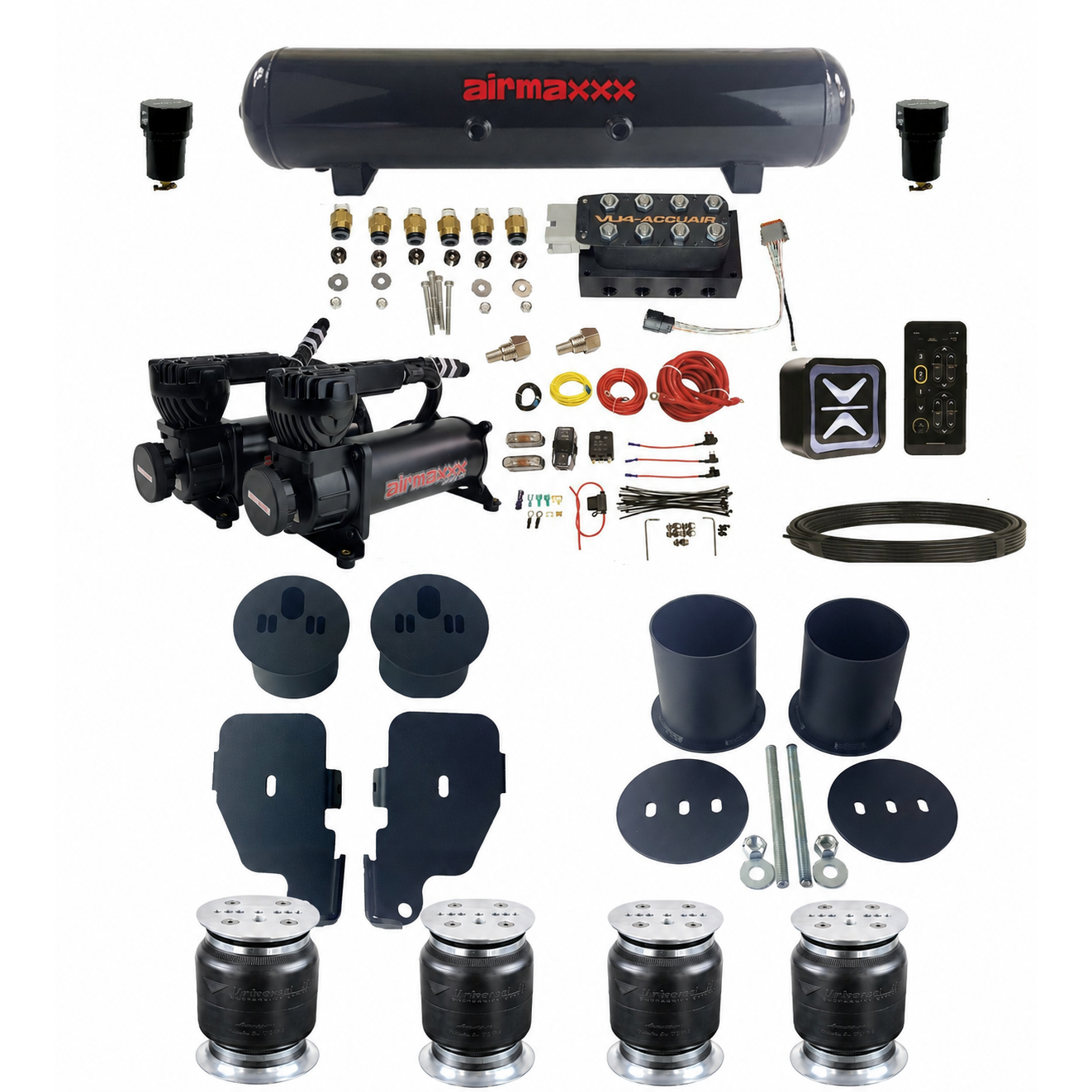 Accuair VU4 Manifold & airmaxxx Black 580 Air Ride Kit Fits 1965–70 Impala