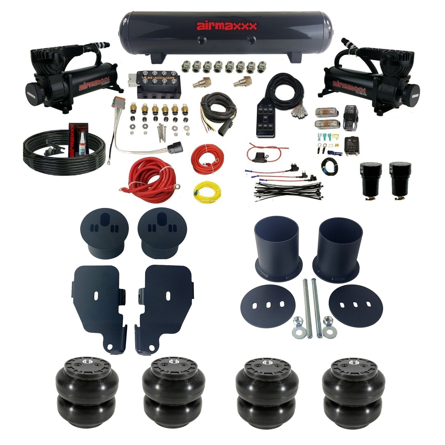 Accuair VU4 Manifold & airmaxxx Black 580 Air Ride Kit Fits 1965–70 Impala