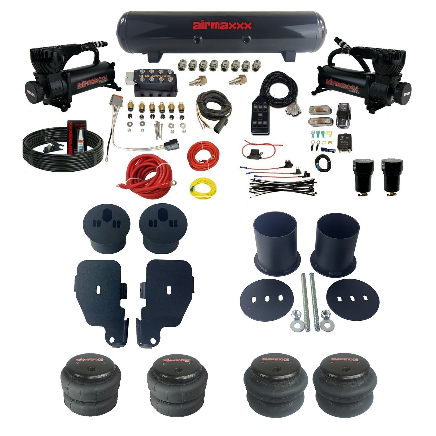 Accuair VU4 Manifold & airmaxxx Black 580 Air Ride Kit Fits 1965–70 Impala