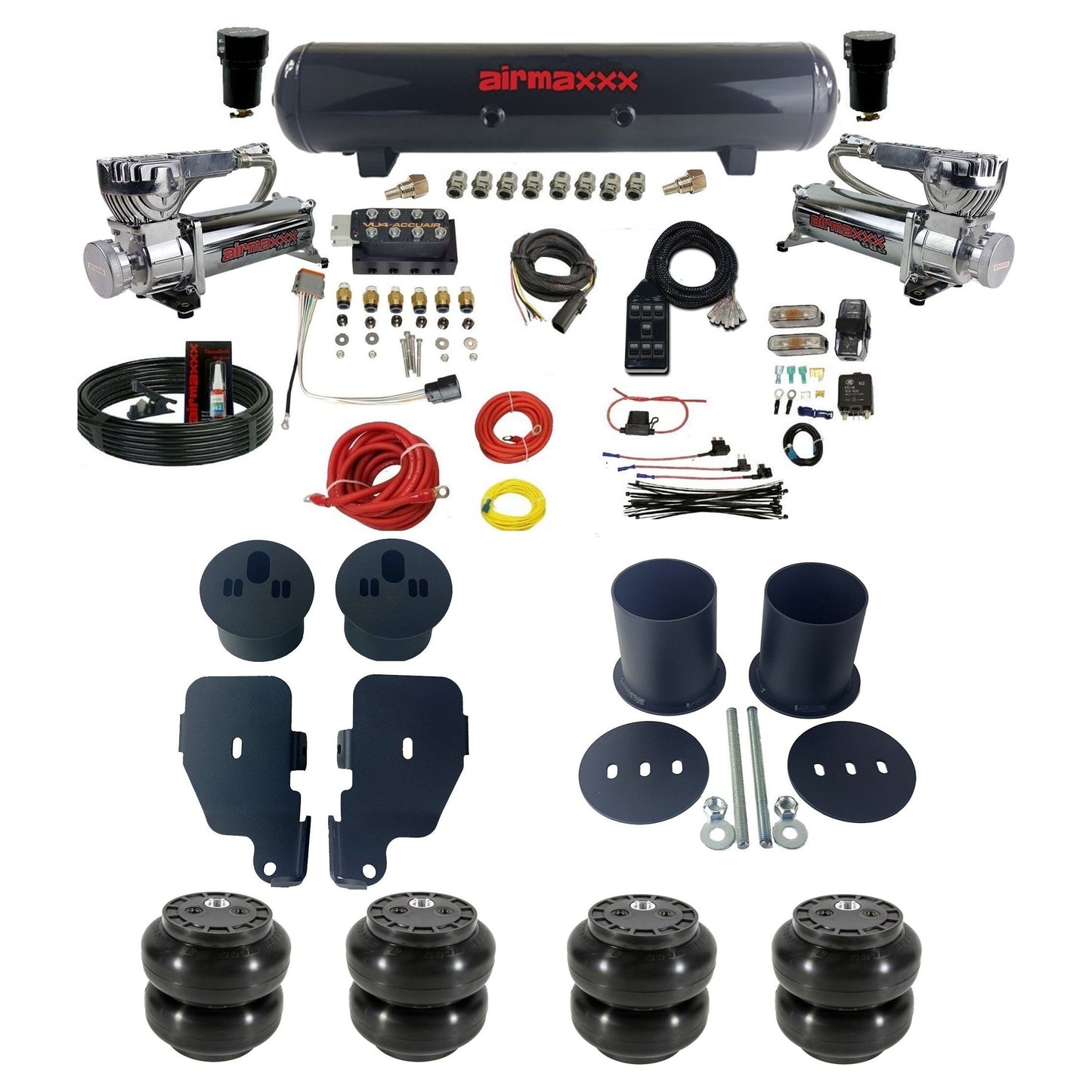 Complete Air Suspension Kit AccuAir 3/8" VU4 Manifold Bags Brackets & Tank Fits 1965-70 Impala