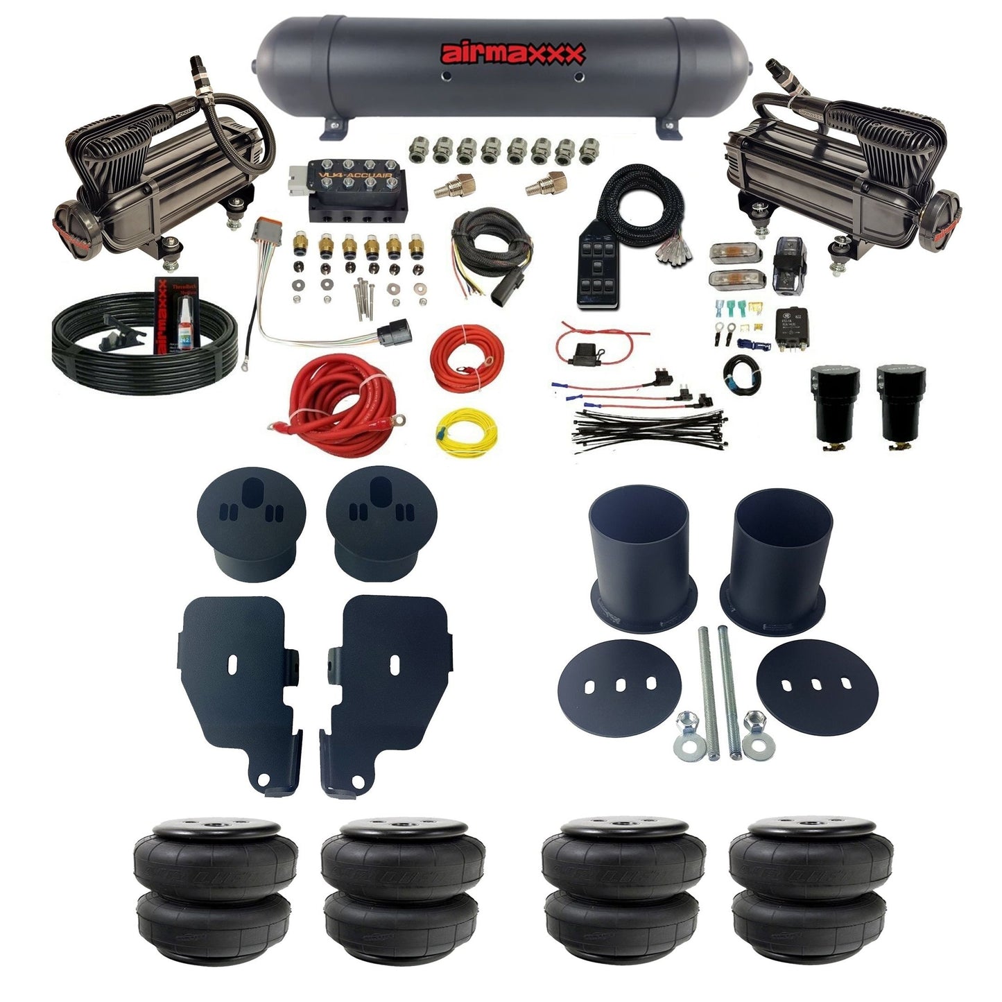 Accuair VU4 Manifold & airmaxxx Black 580 Air Ride Kit Fits 1965–70 Impala