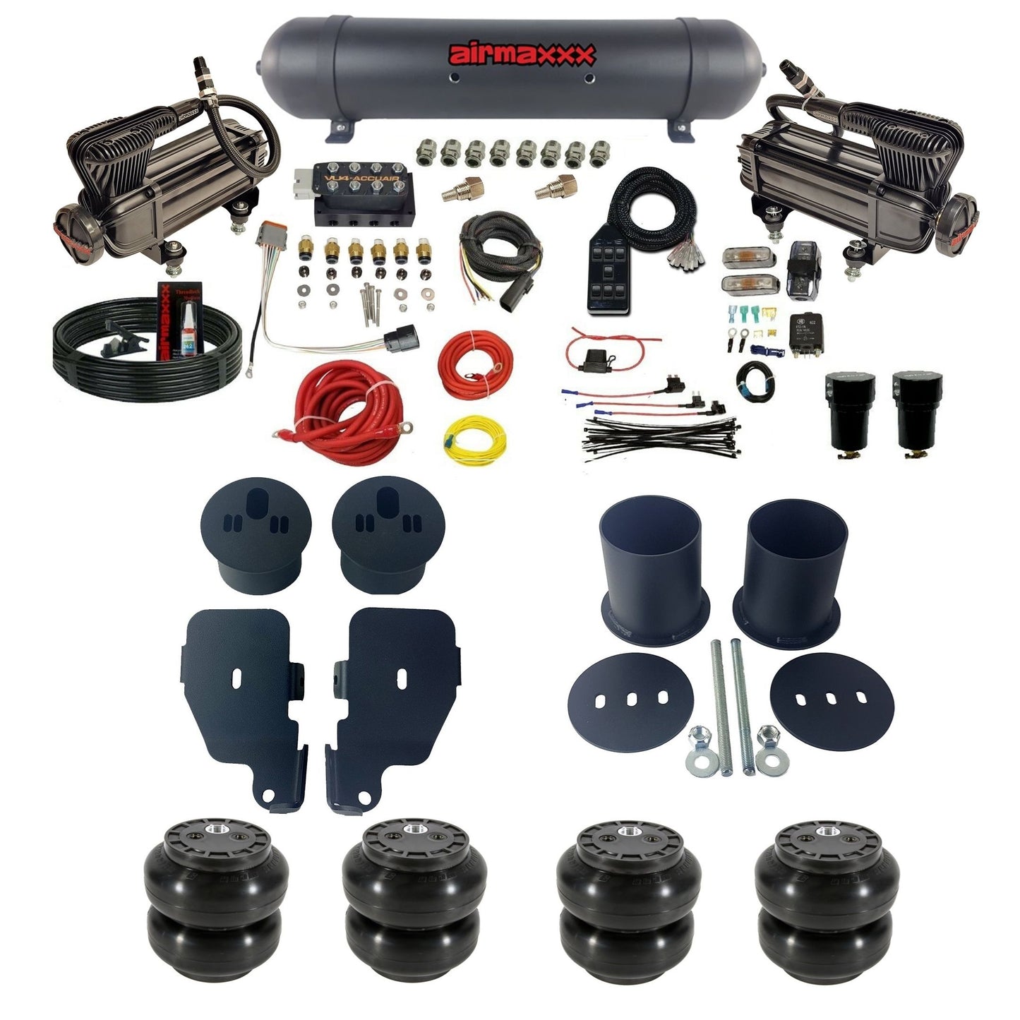 Accuair VU4 Manifold & airmaxxx Black 580 Air Ride Kit Fits 1965–70 Impala