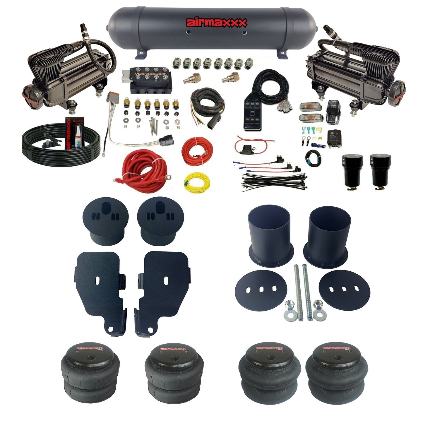 Accuair VU4 Manifold & airmaxxx Black 580 Air Ride Kit Fits 1965–70 Impala