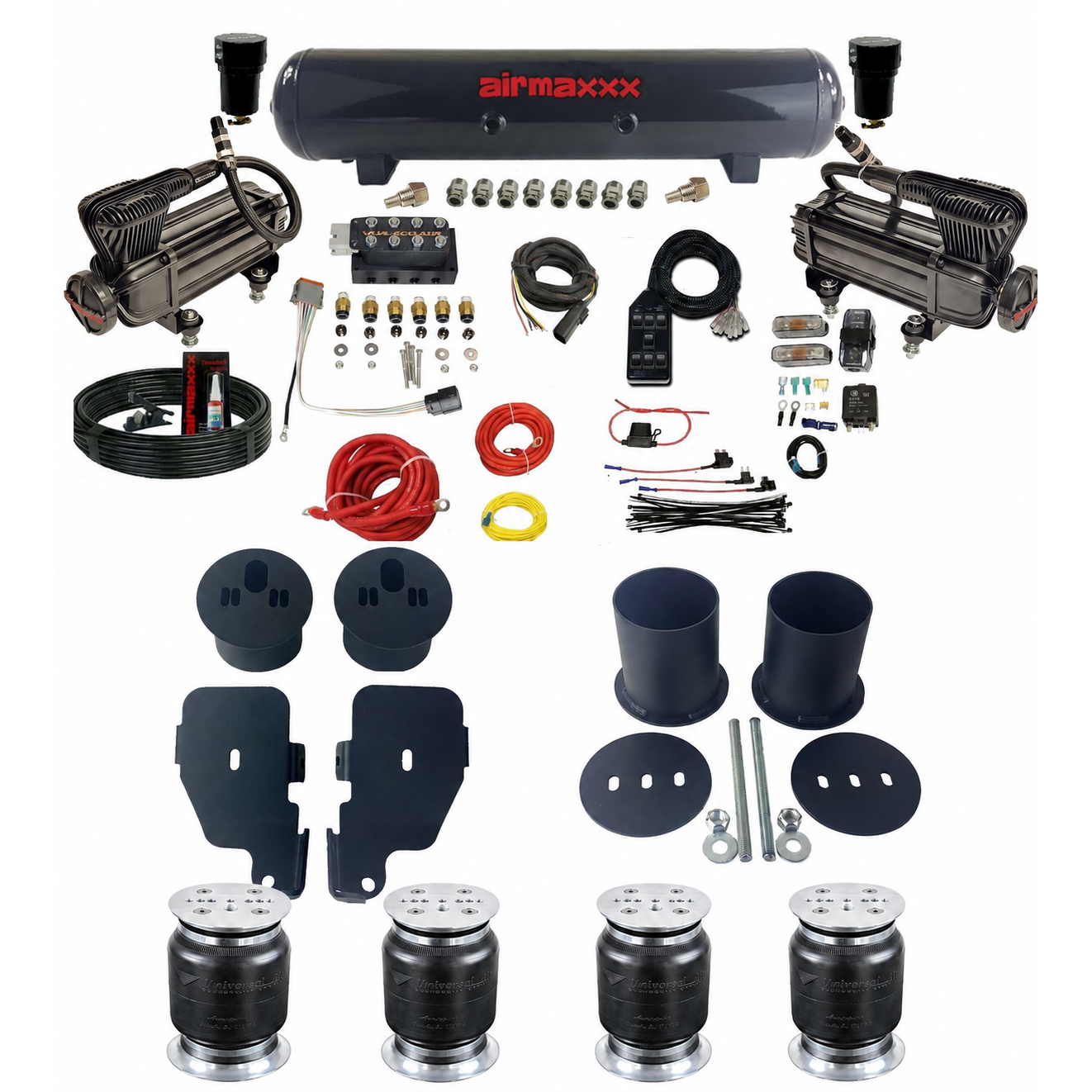 Accuair VU4 Manifold & airmaxxx Black 580 Air Ride Kit Fits 1965–70 Impala