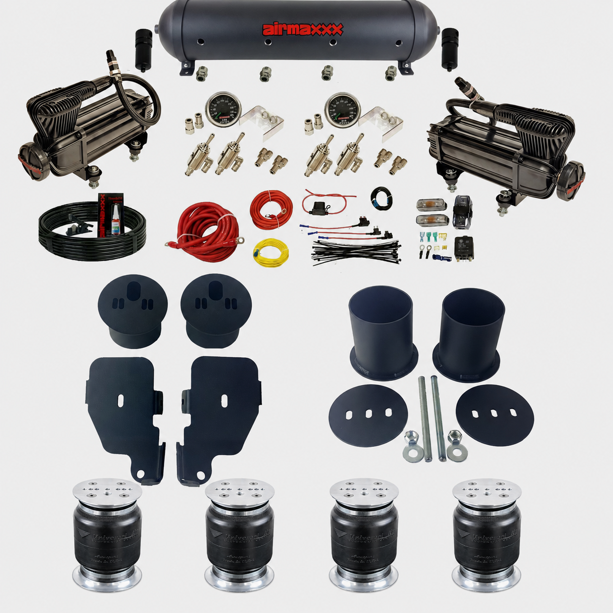 airmaxxx Black 3/8" Manual Air Suspension Kit DLOE Valves Fits 1965–70 Impala