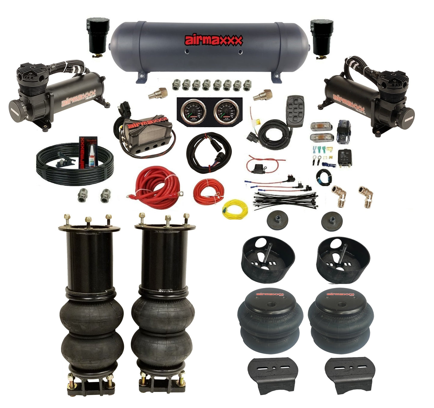 airmaxxx 3/8" X4 Manifold Air Ride suspension Kit Fits 2007-14 Chevy 07-14 Tahoe, Suburban, Avalanche