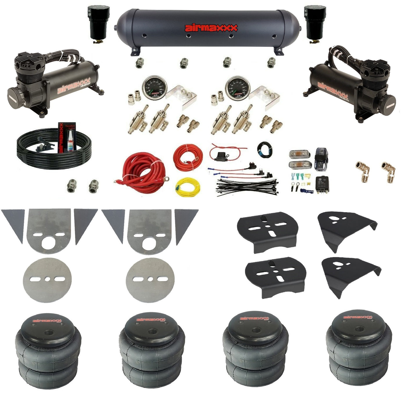 3/8" Manual Air Suspension Kit w/Black 480 Compressors Fits Torsion Bar Mini Trucks