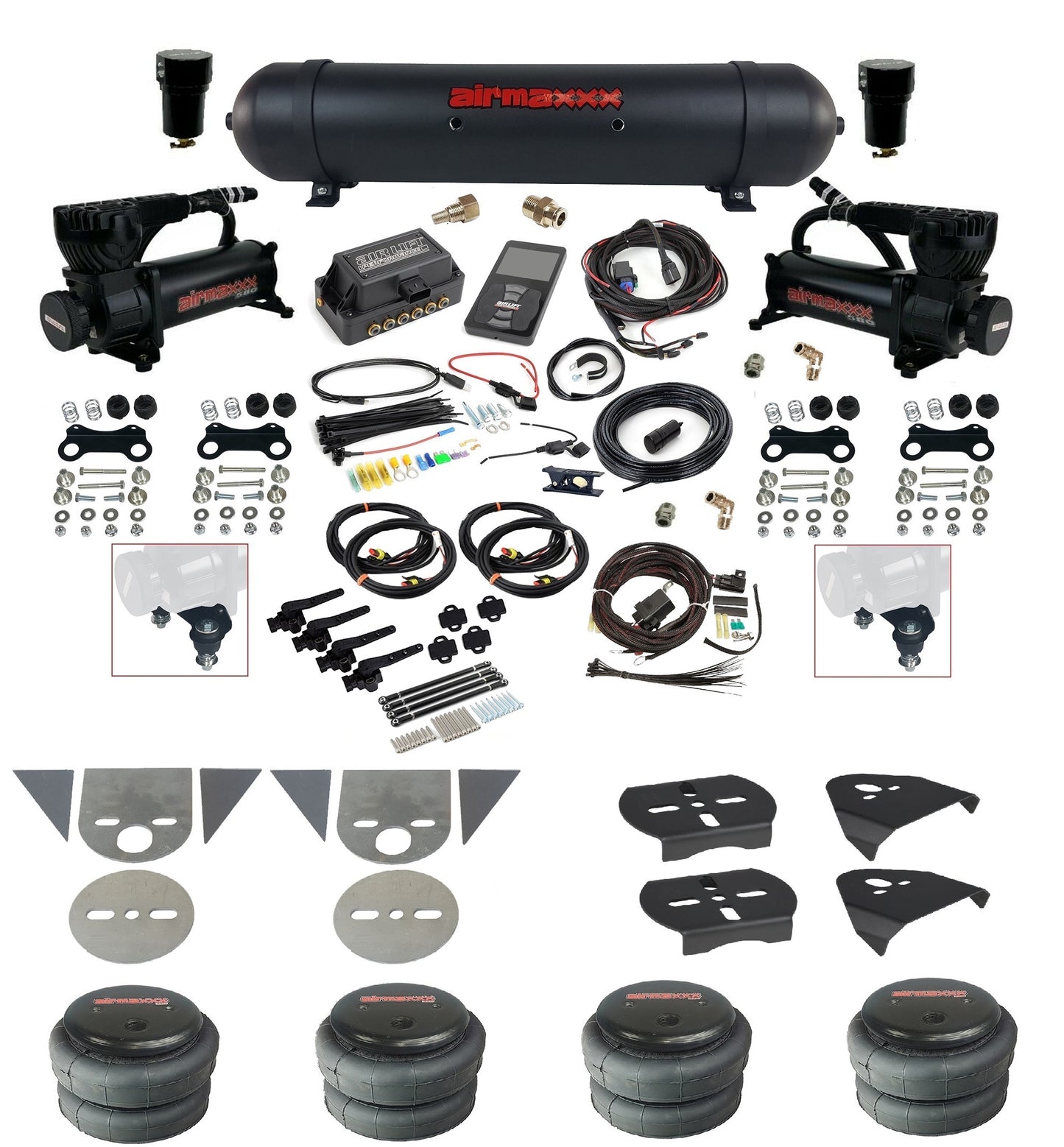 3/8 Suspension Kit 3H Air Lift 27695 w/Black 580 Compressors Fits Import Torsion Key Mini Trucks