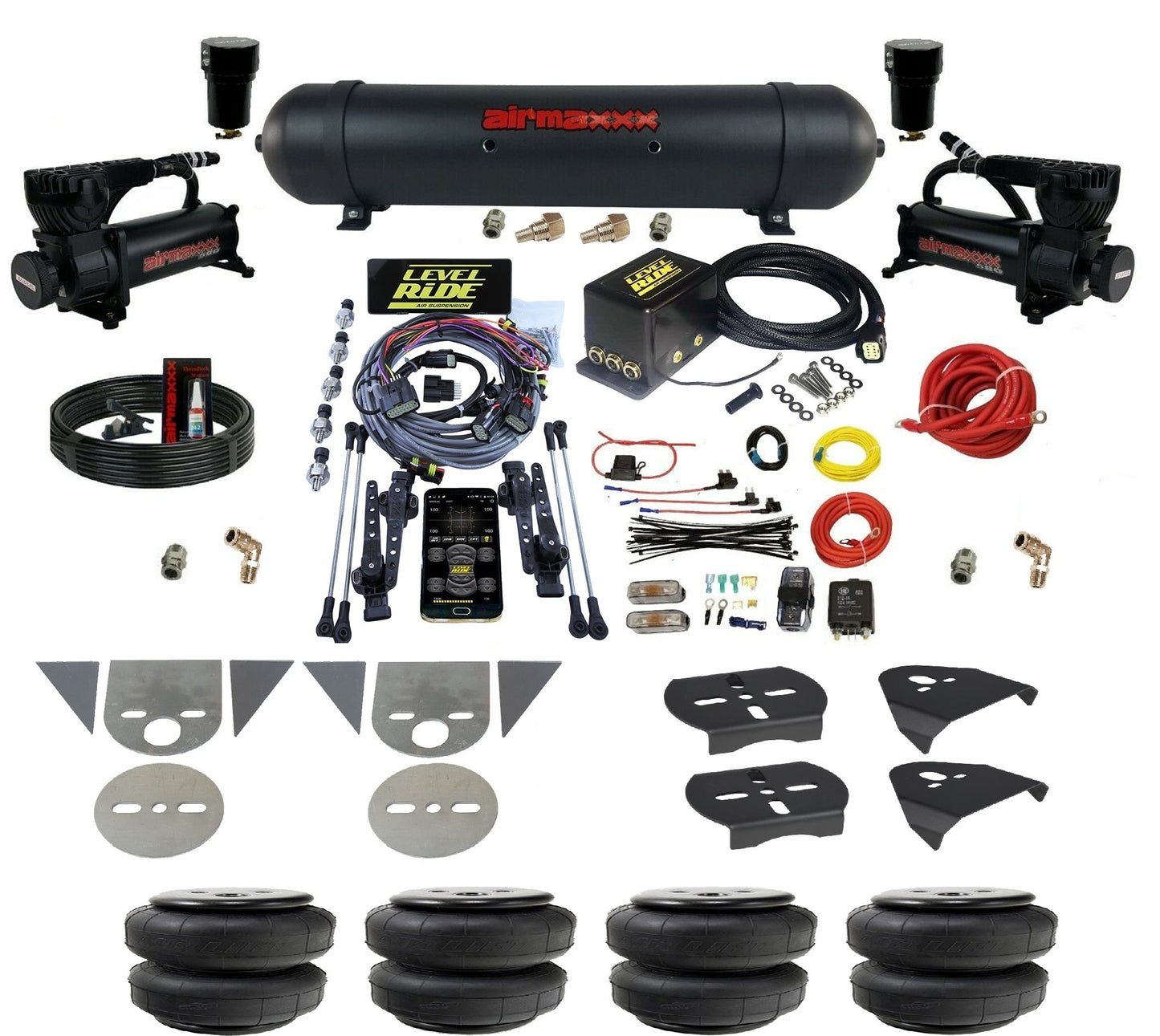 Complete Level Ride Air Suspension Pressure Height w/Black 580 Kit Fits Import Torsion Key Mini Trucks