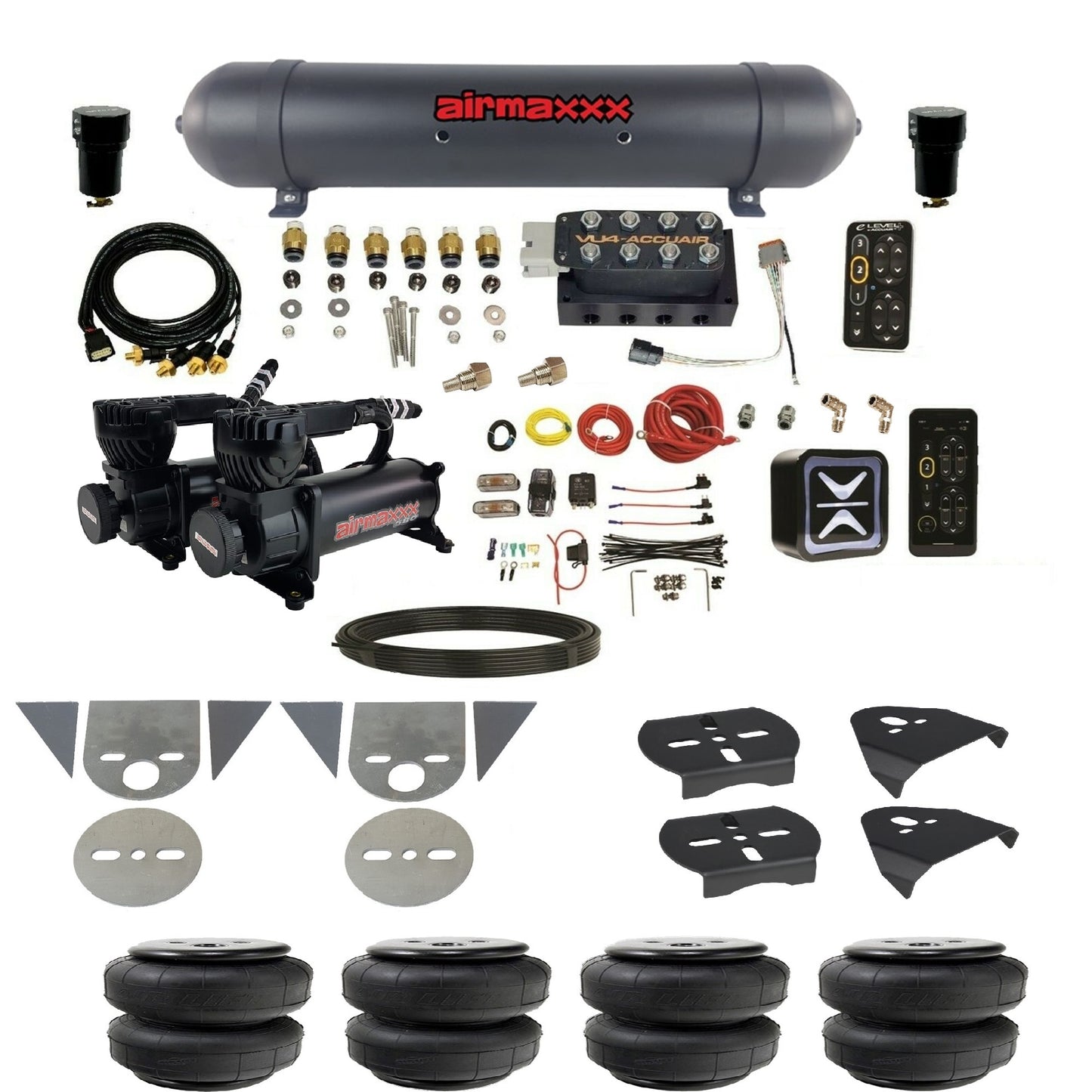 All Black Air Suspension Kit w/Accuair E+ Connect & VU4 Pressure Presets Fits Import Torsion Key Mini Trucks