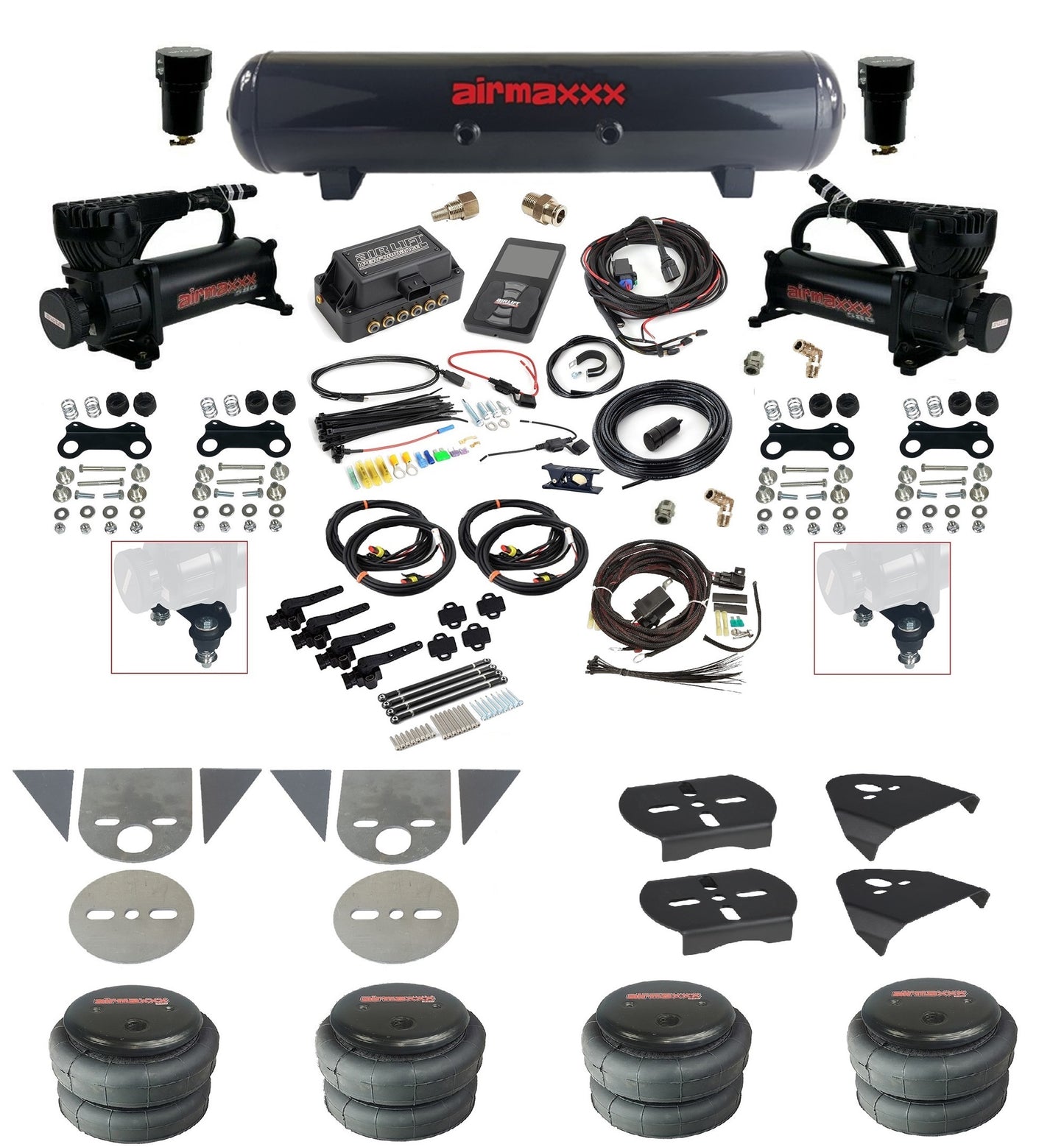 3/8 Suspension Kit 3H Air Lift 27695 w/Black 580 Compressors Fits Import Torsion Key Mini Trucks