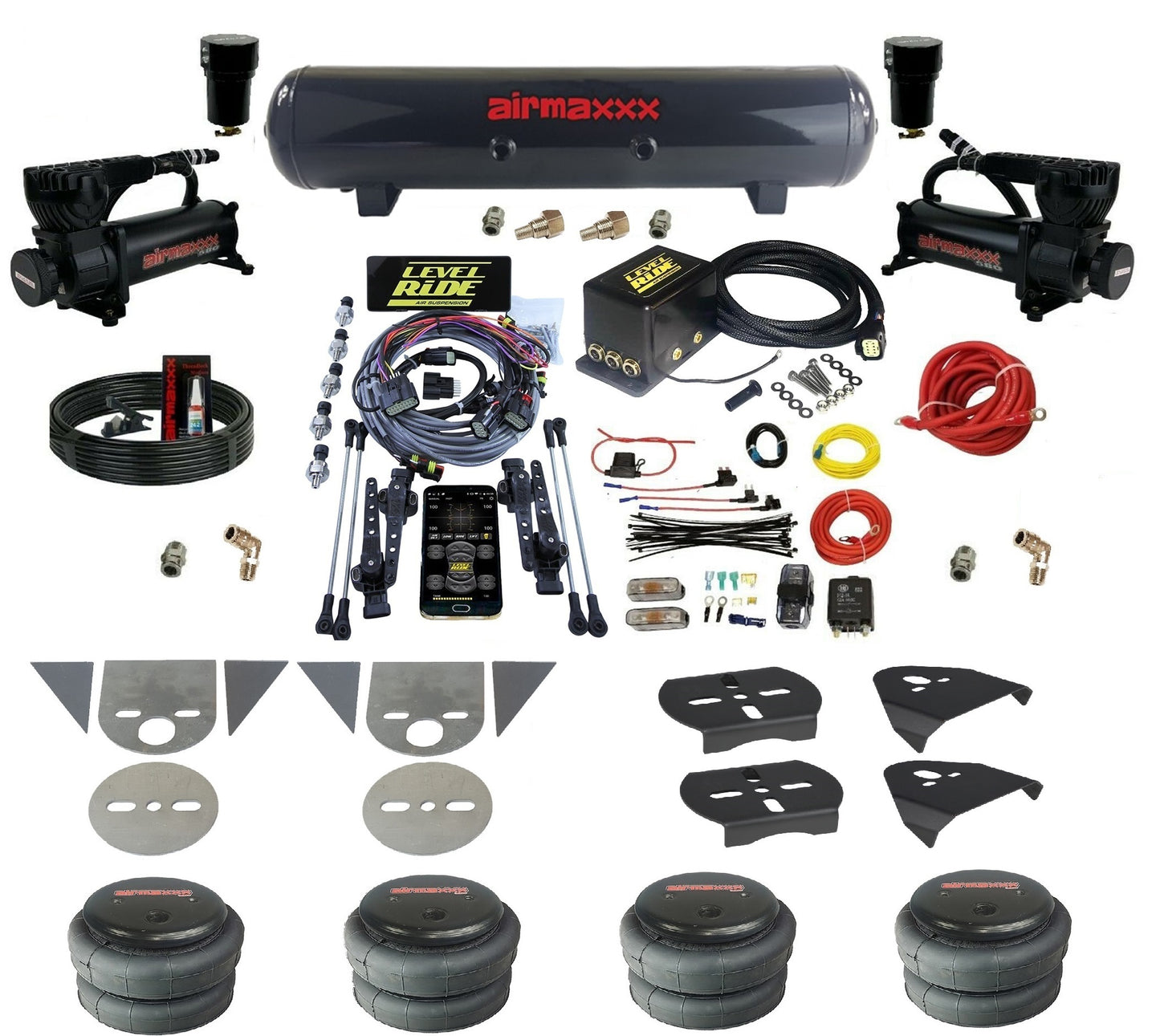 Complete Level Ride Air Suspension Pressure Height w/Black 580 Kit Fits Import Torsion Key Mini Trucks