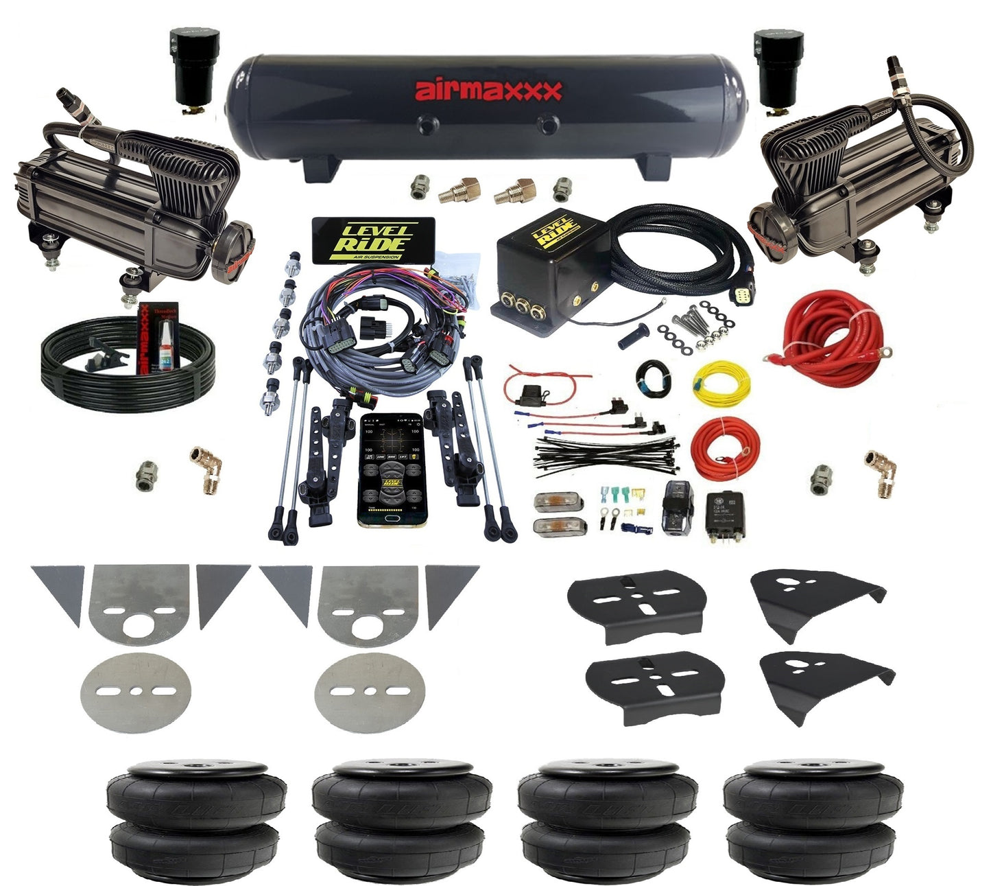 Complete Level Ride Air Suspension Pressure Height w/Black 580 Kit Fits Import Torsion Key Mini Trucks