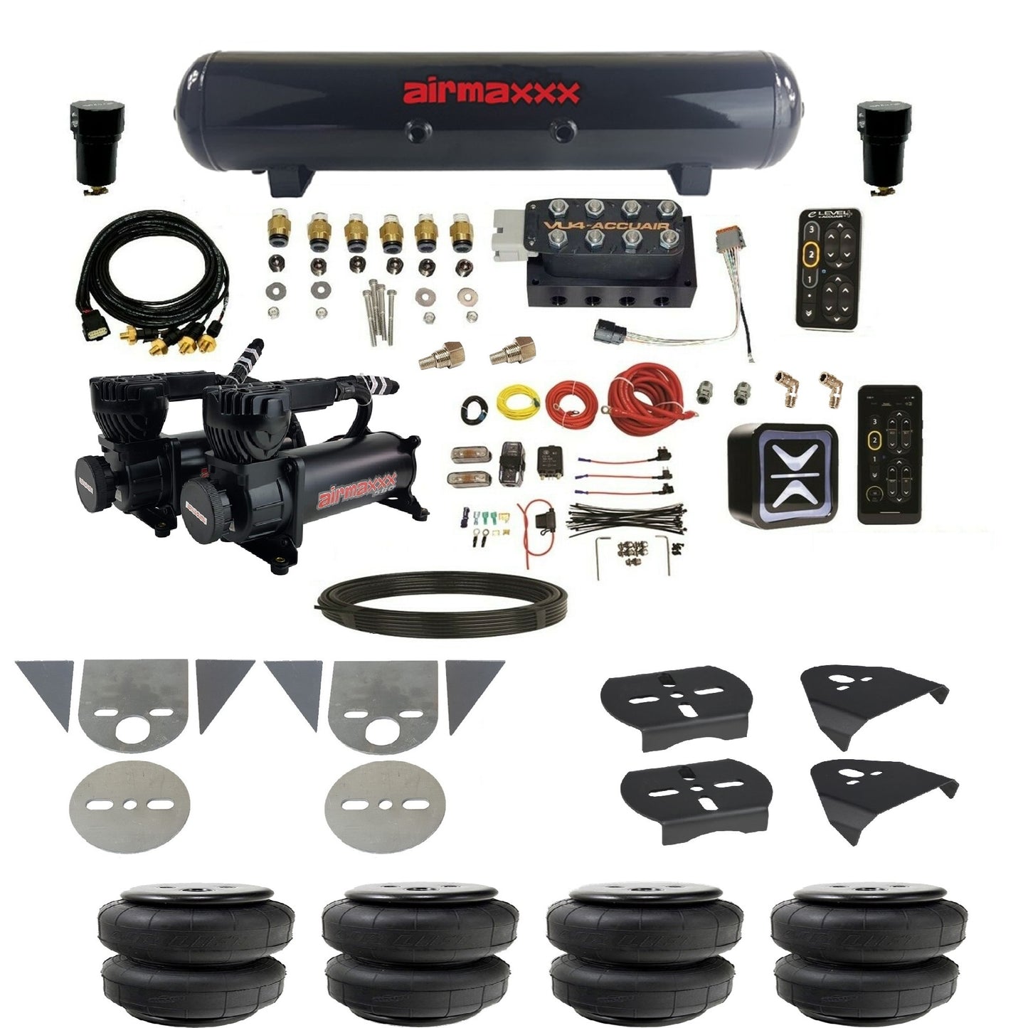 All Black Air Suspension Kit w/Accuair E+ Connect & VU4 Pressure Presets Fits Import Torsion Key Mini Trucks