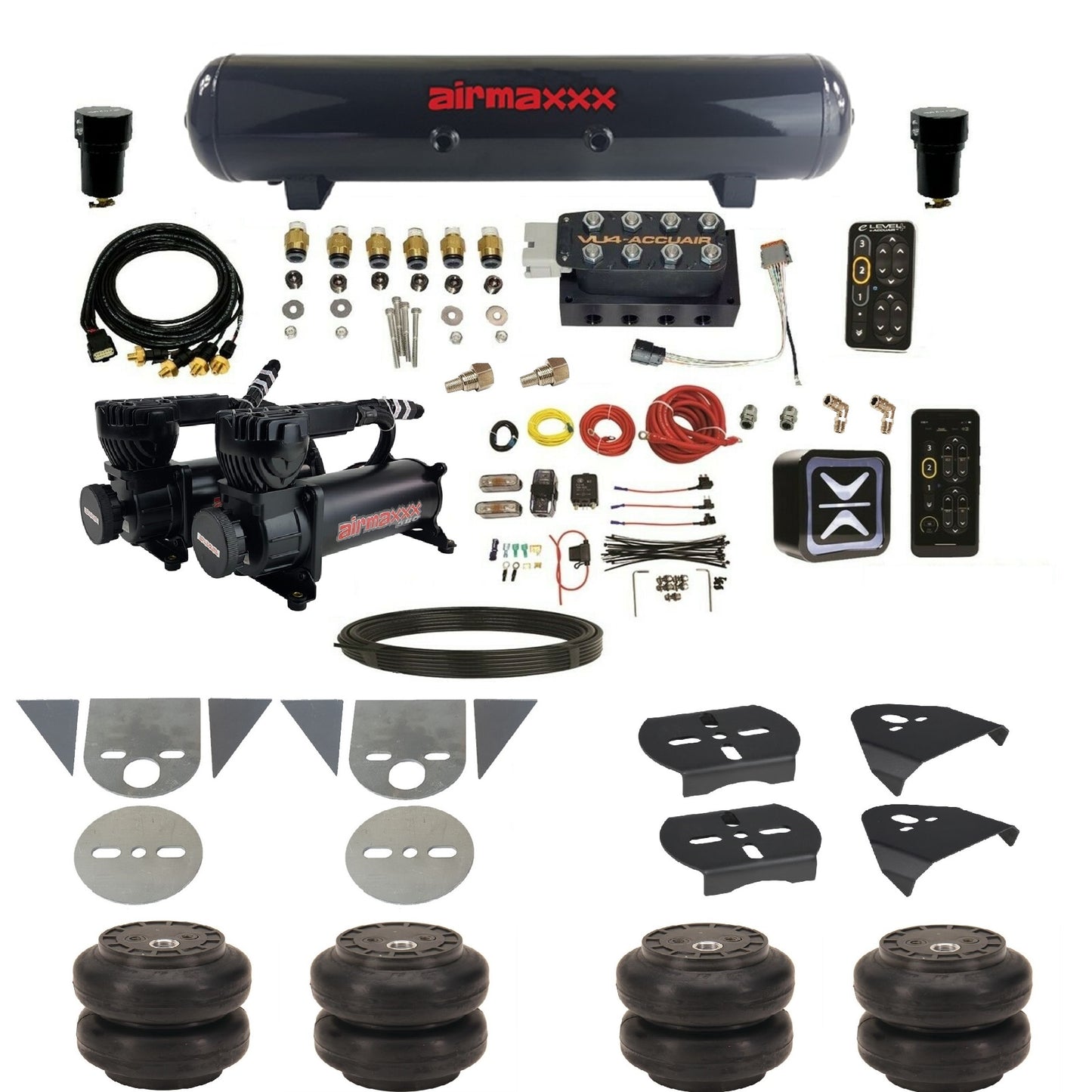 All Black Air Suspension Kit w/Accuair E+ Connect & VU4 Pressure Presets Fits Import Torsion Key Mini Trucks