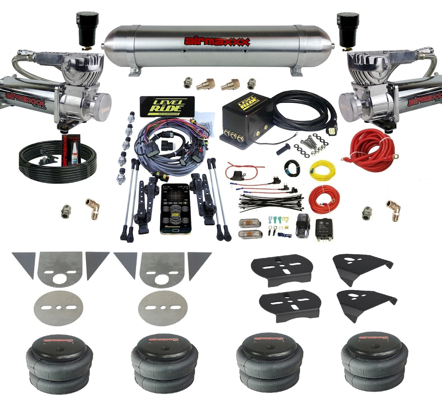 Complete Level Ride Air Suspension Pressure Height w/Chrome 580 Kit Fits Import Torsion Key Mini Trucks