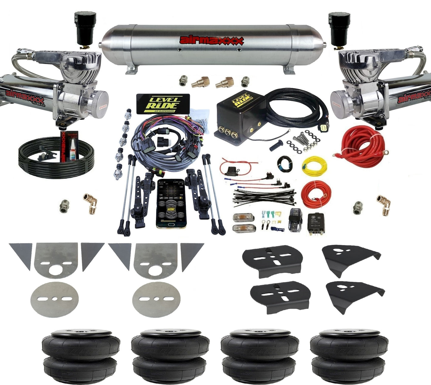 Complete Level Ride Air Suspension Pressure Height w/Chrome 580 Kit Fits Import Torsion Key Mini Trucks